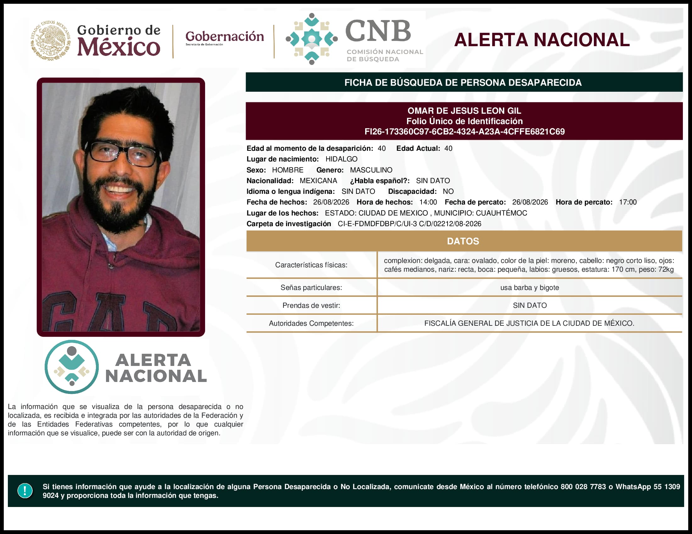 Persona desaparecida  Omar  De  Jesus  Leon  Gil 