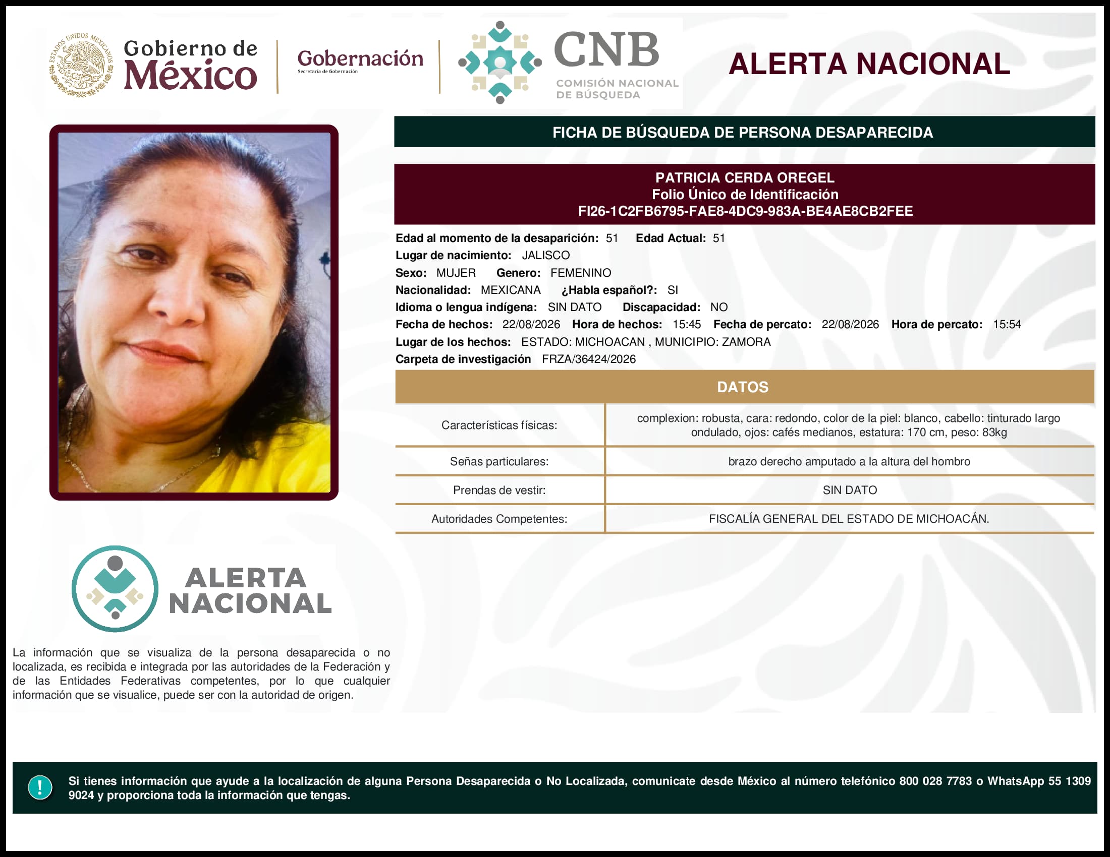 Persona desaparecida  Patricia  Cerda  Oregel 