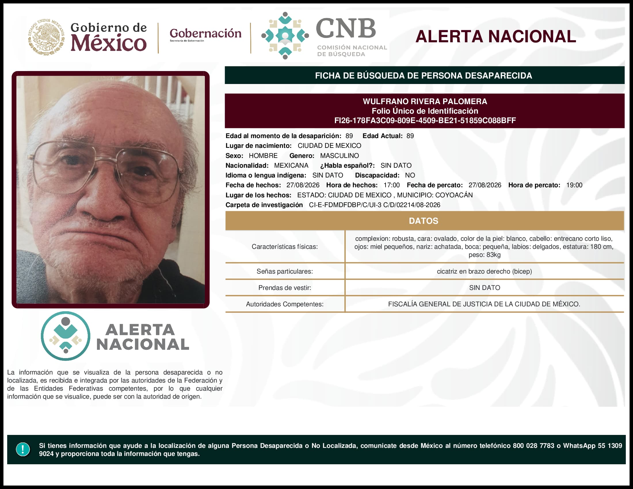 Persona desaparecida  Wulfrano  Rivera  Palomera 