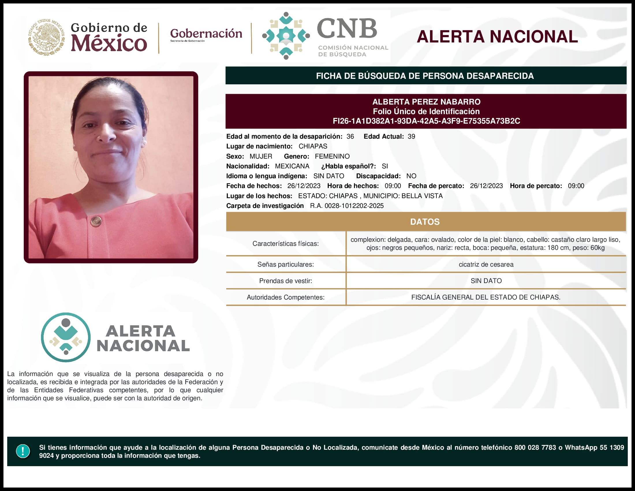 Persona desaparecida Alberta Perez Nabarro
