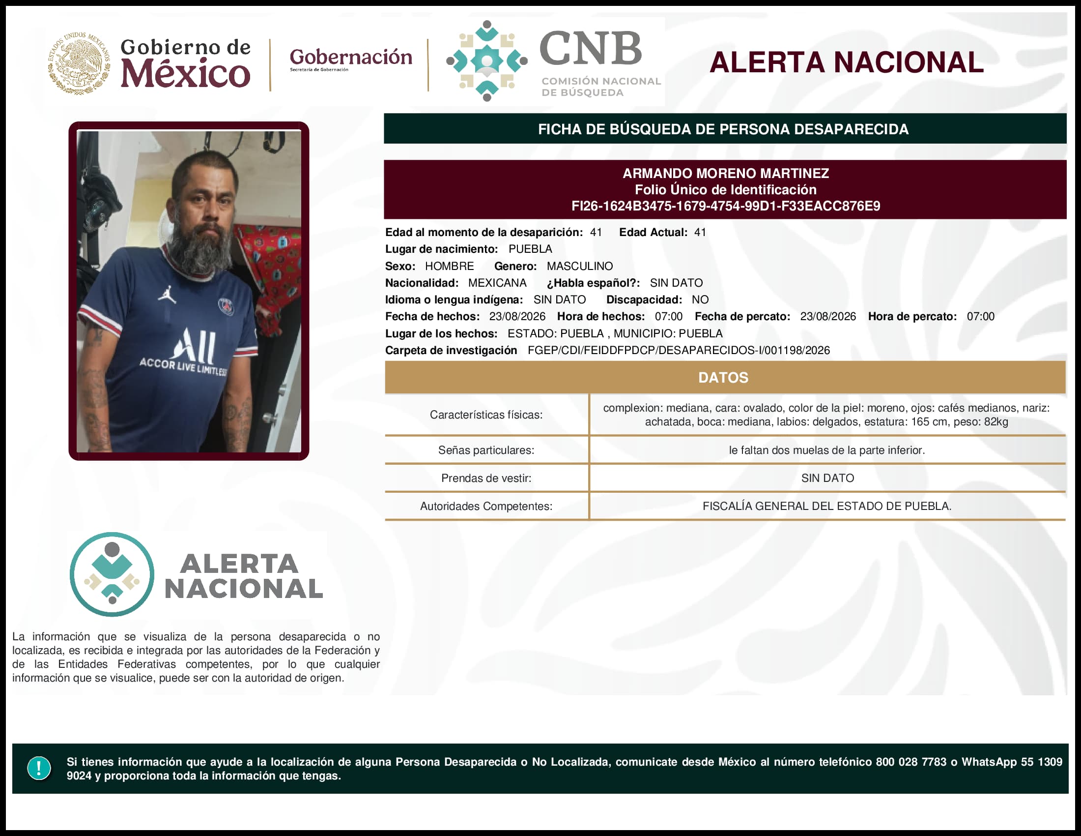 Persona desaparecida Armando Moreno Martinez