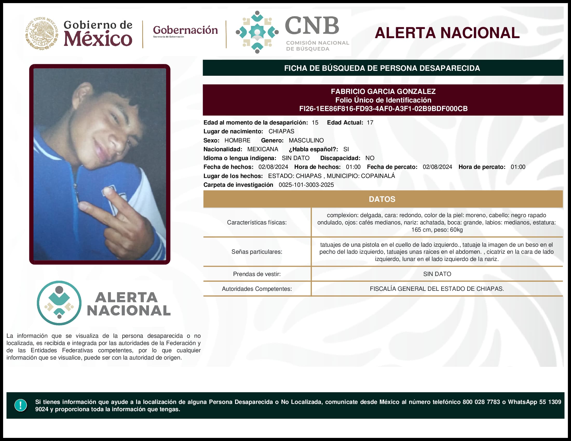 Persona desaparecida Fabricio Garcia Gonzalez