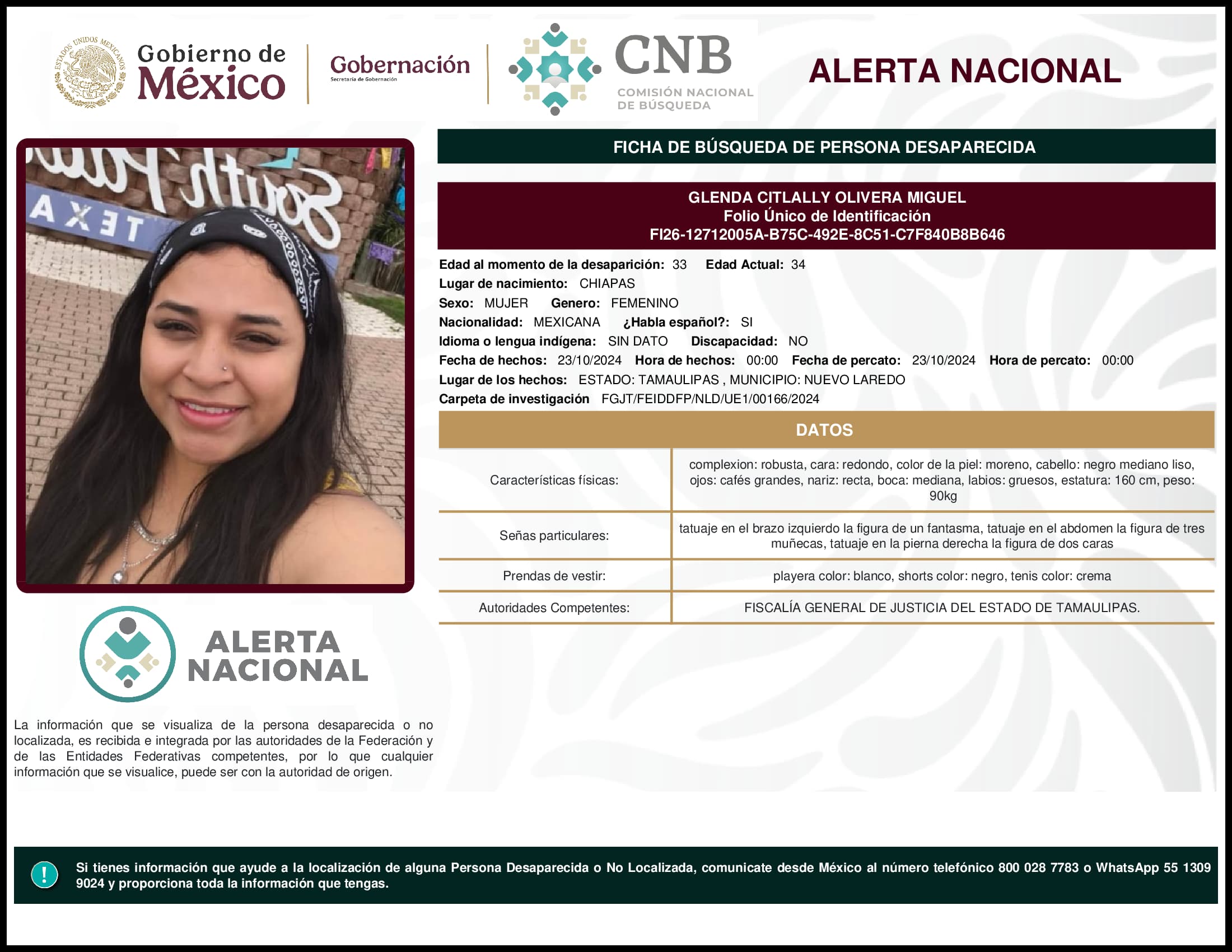 Persona desaparecida Glenda Citlally Olivera Miguel