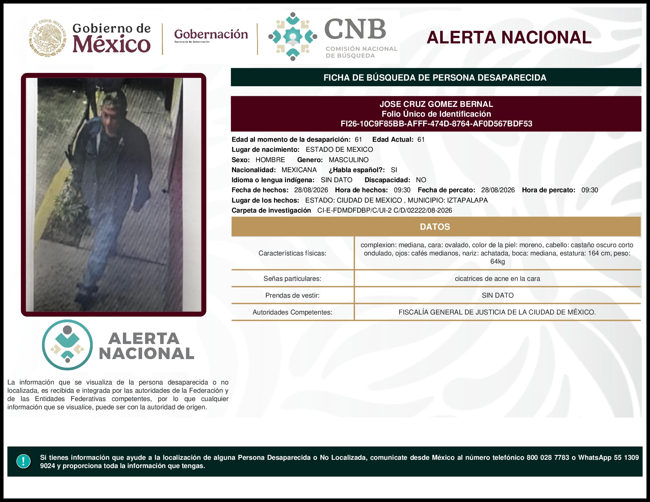 Persona desaparecida Jose Cruz Gomez Bernal