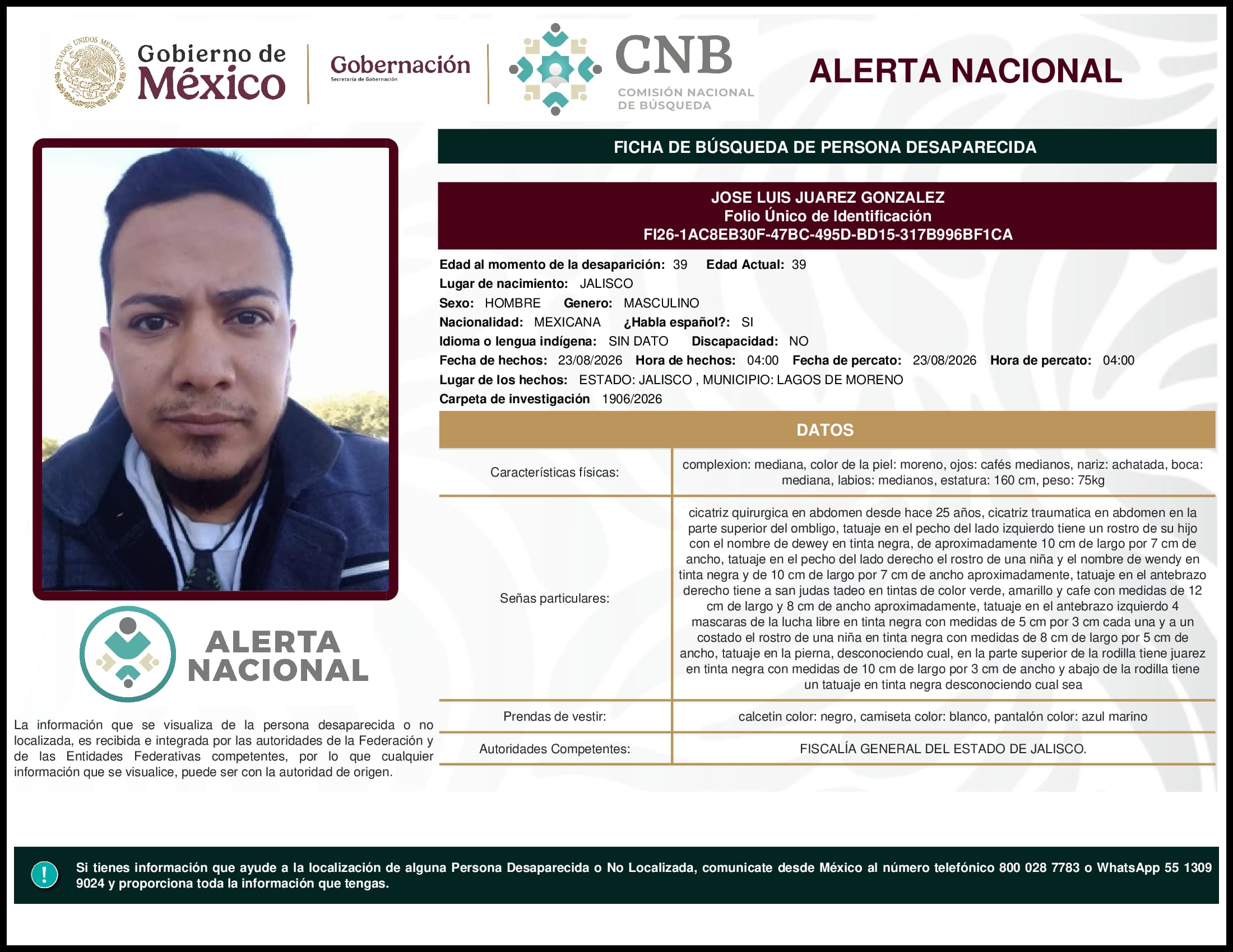 Persona desaparecida Jose Luis Juarez Gonzalez