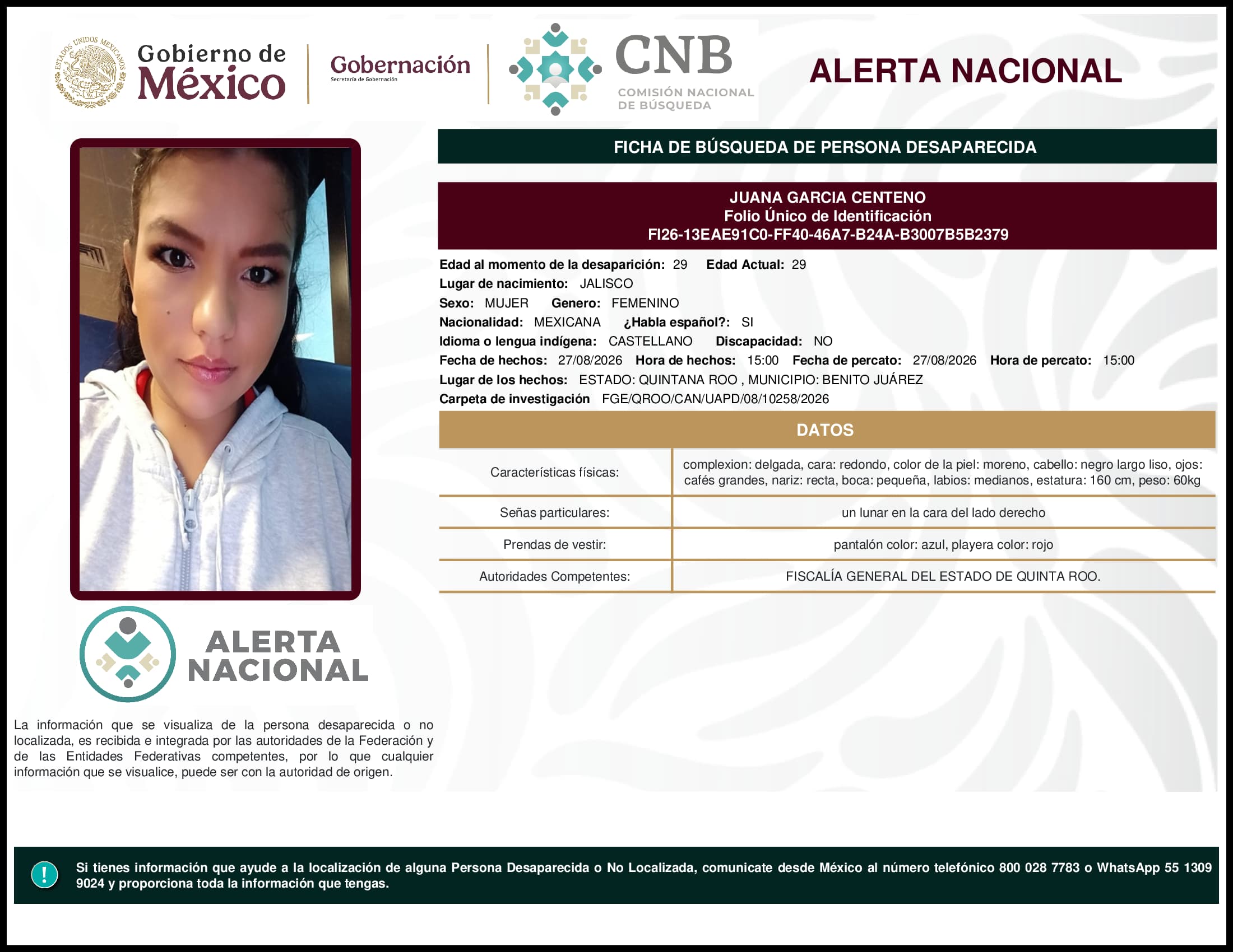 Persona desaparecida Juana Garcia Centeno