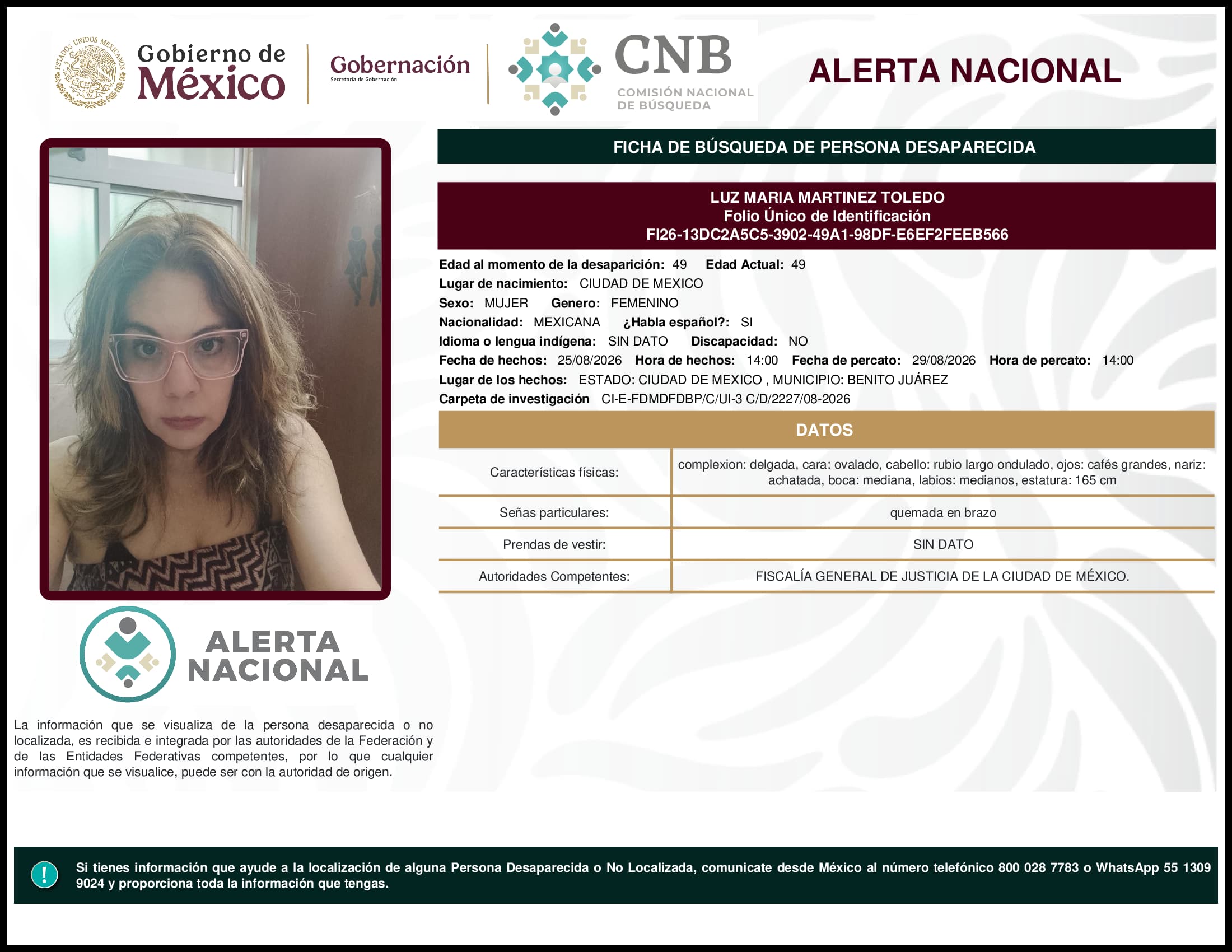Persona desaparecida Luz Maria Martinez Toledo