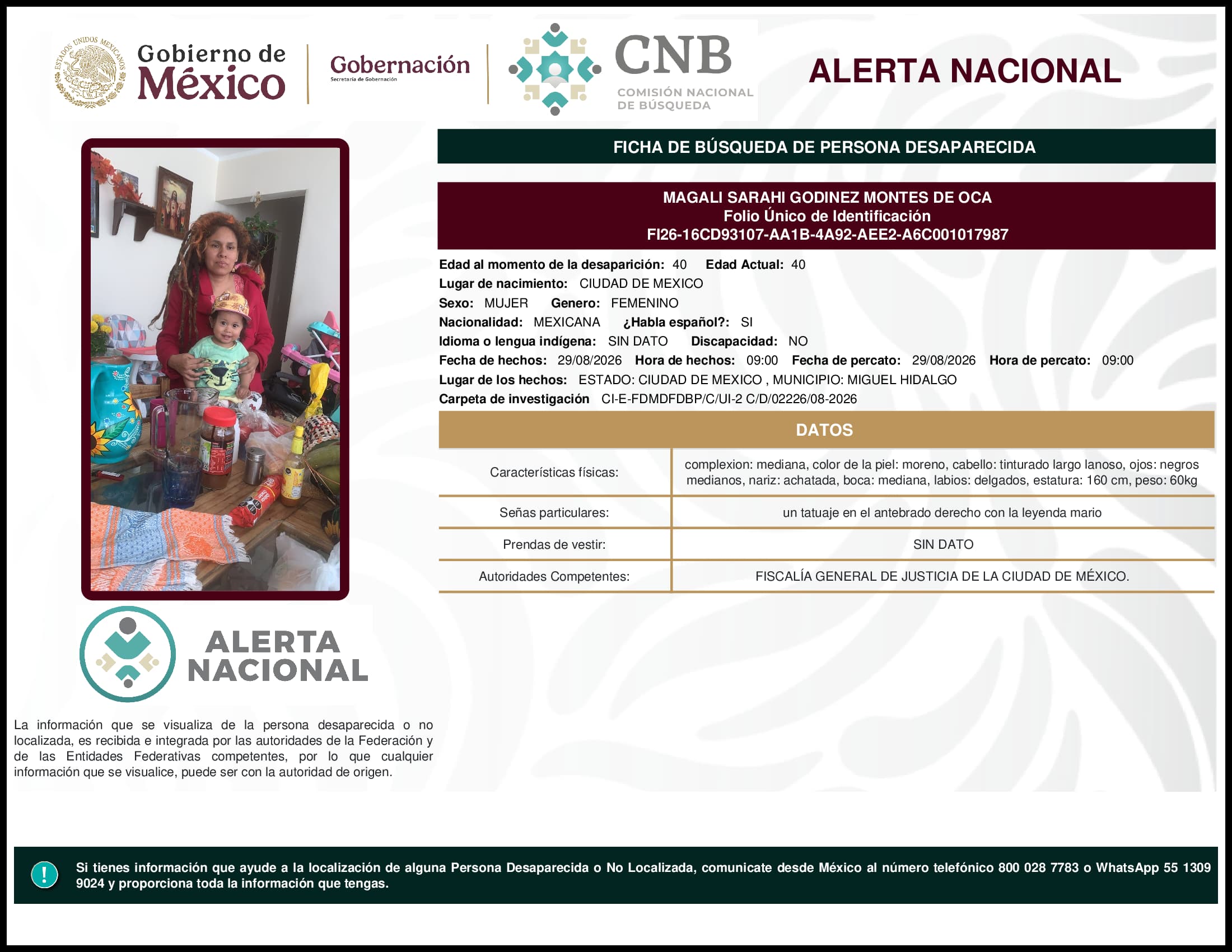 Persona desaparecida Magali Sarahi Godinez Montes De Oca