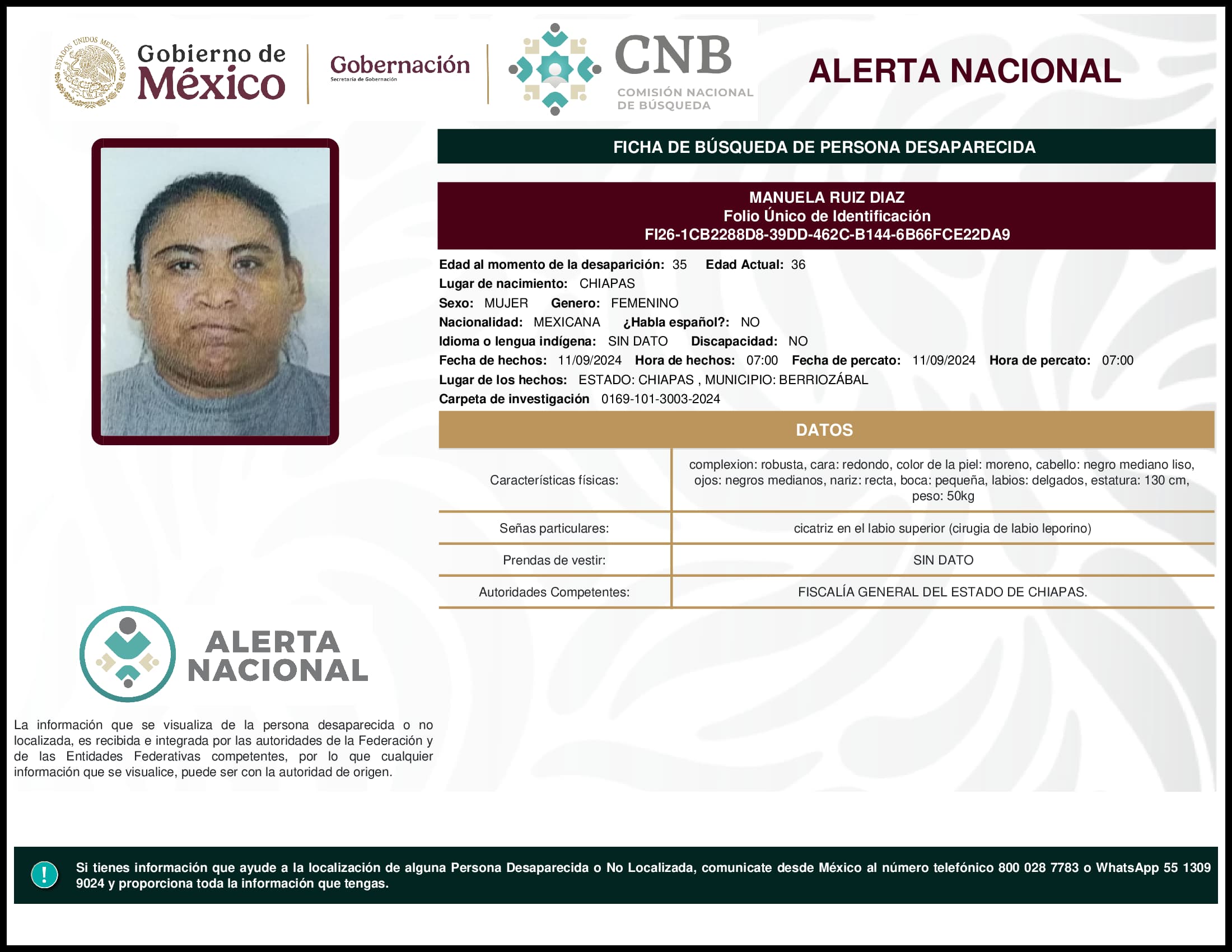 Persona desaparecida Manuela Ruiz Diaz