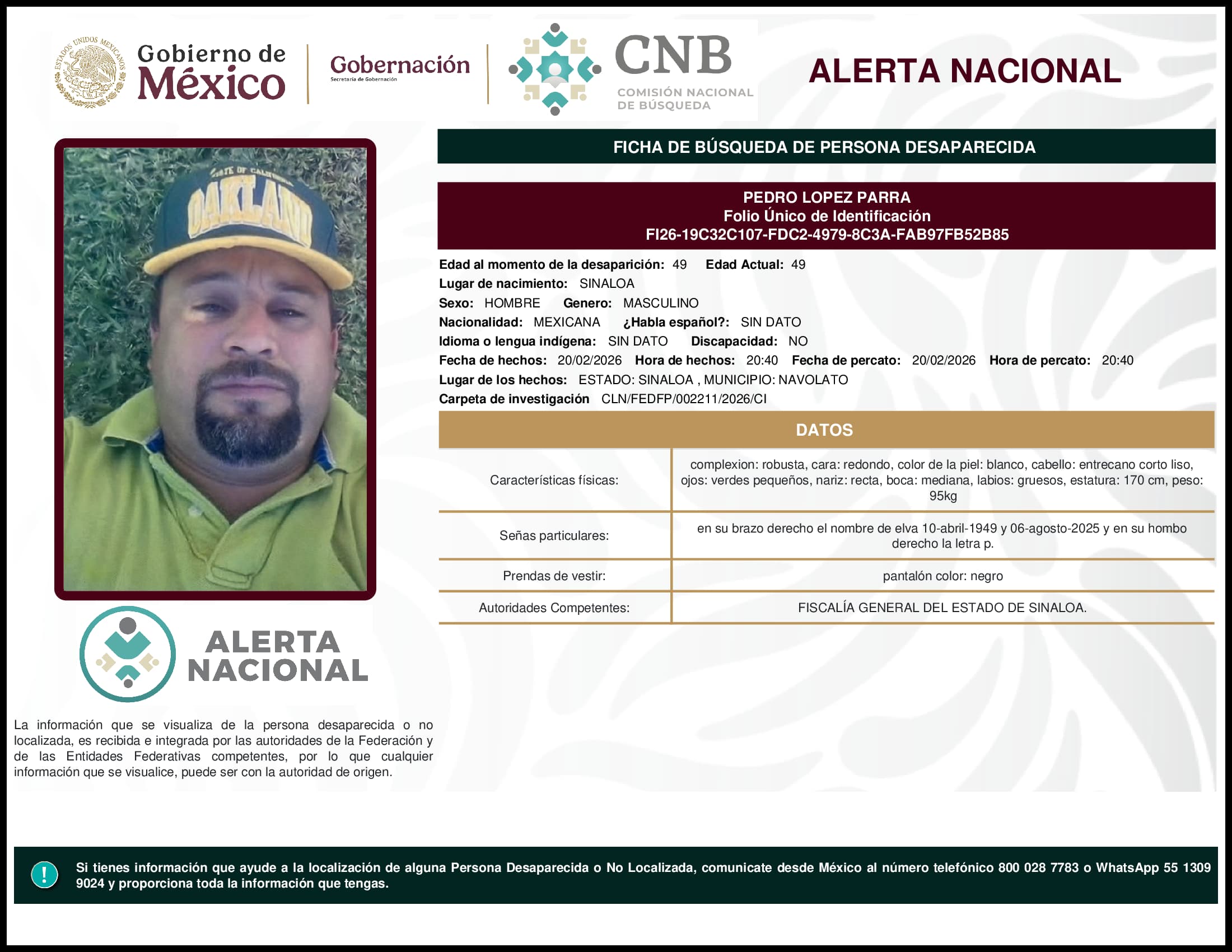 Persona desaparecida Pedro Lopez Parra