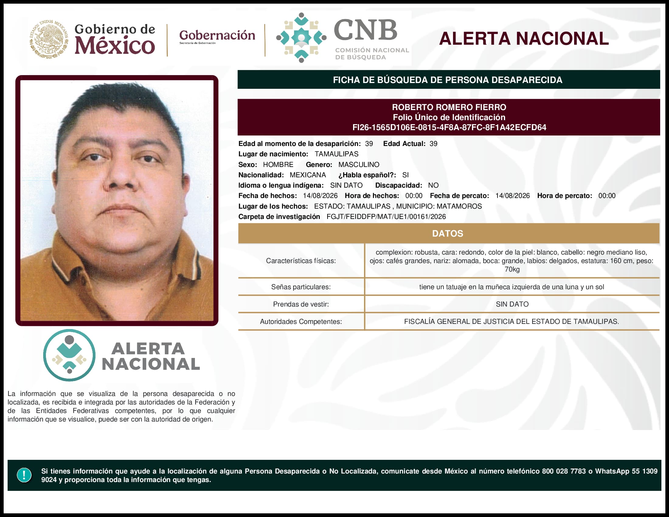 Persona desaparecida Roberto Romero Fierro