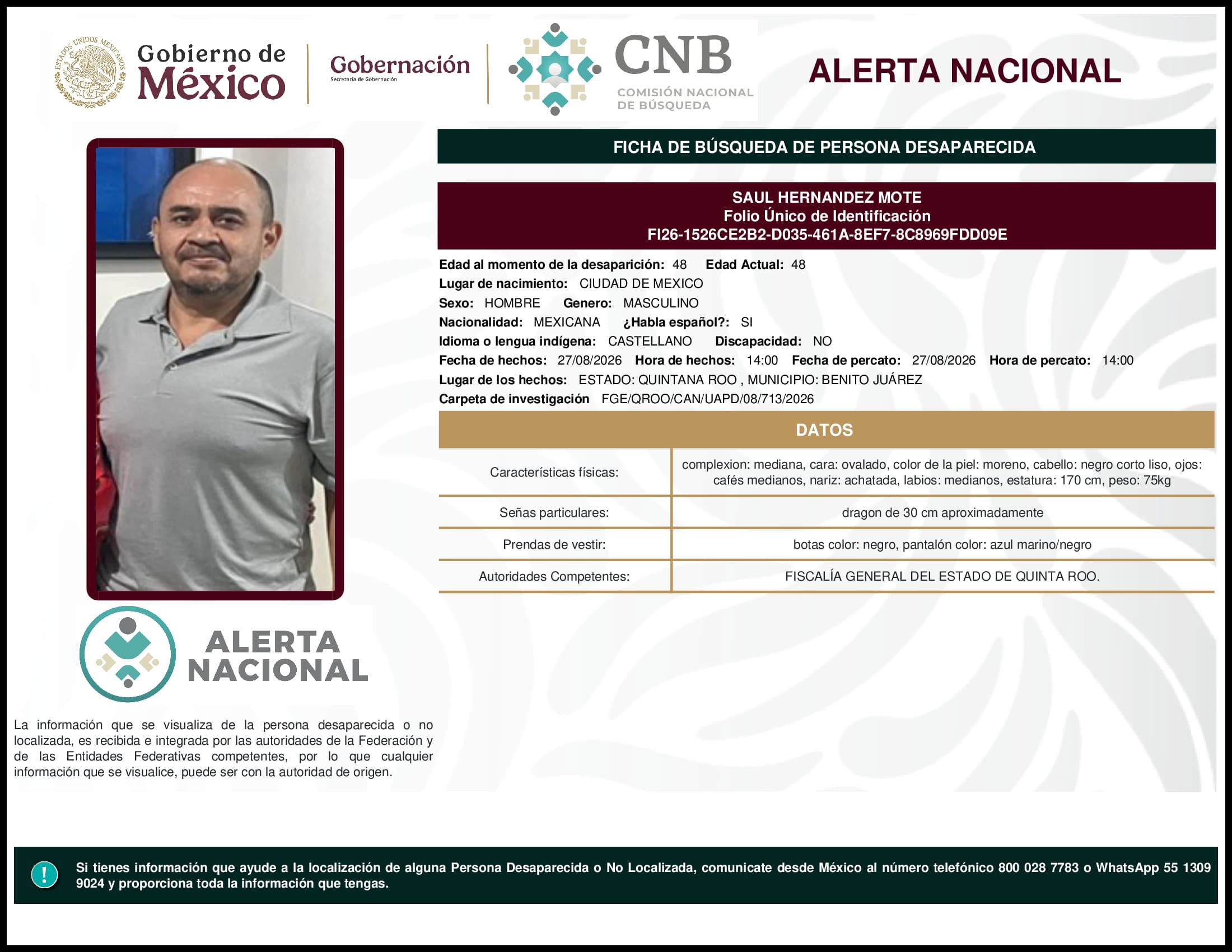 Persona desaparecida Saul Hernandez Mote