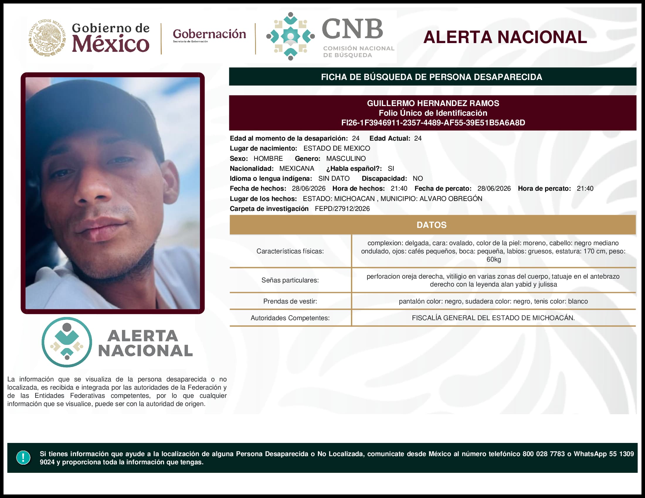 Persona desaparecida Guillermo Hernandez Ramos
