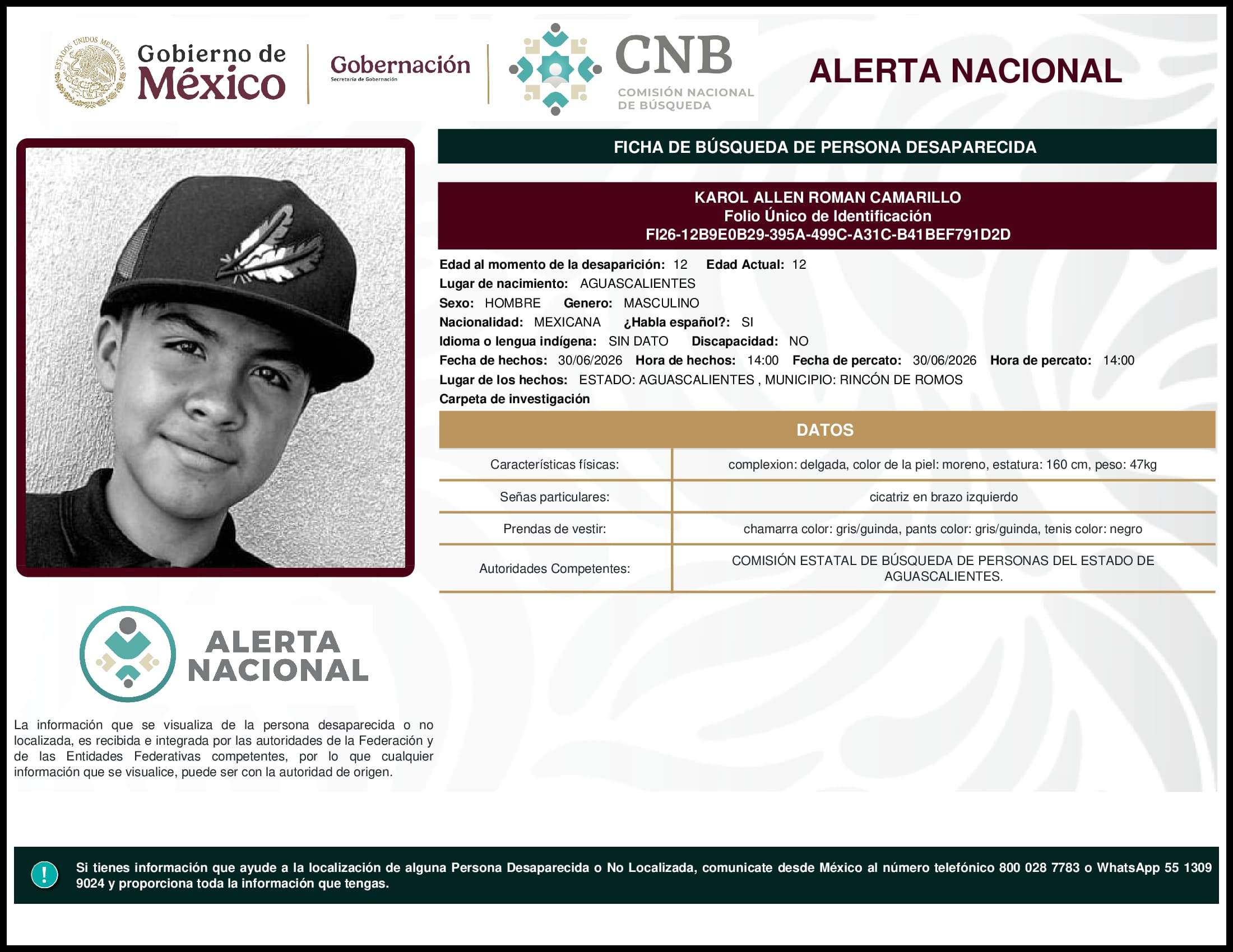 Persona desaparecida Karol Allen Roman Camarillo