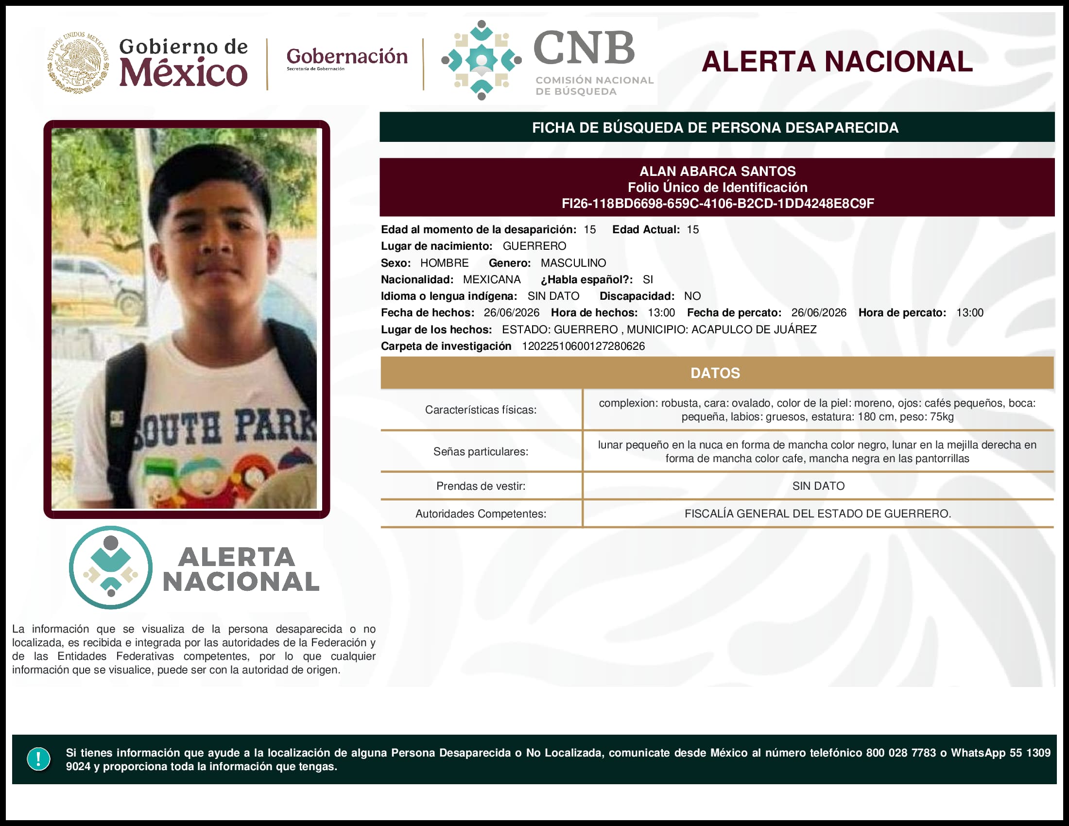 Persona desaparecida Alan Abarca Santos