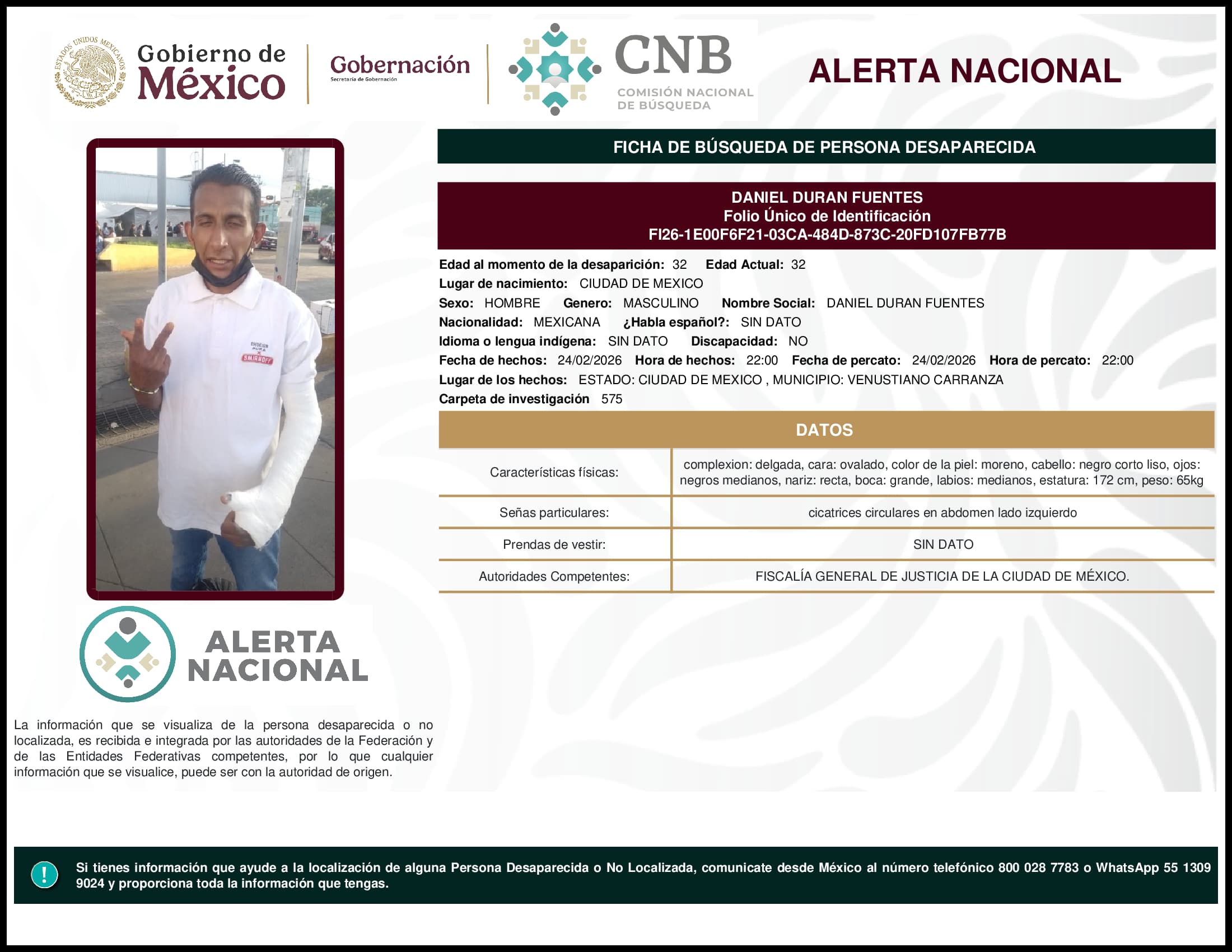 Persona desaparecida Daniel Duran Fuentes