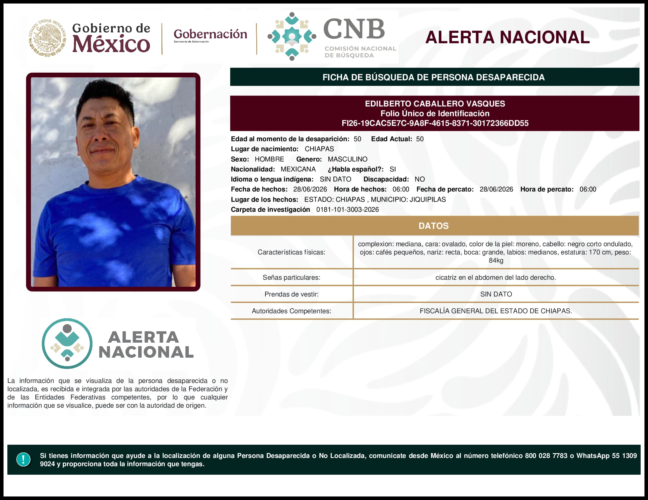 Persona desaparecida Edilberto Caballero Vasques
