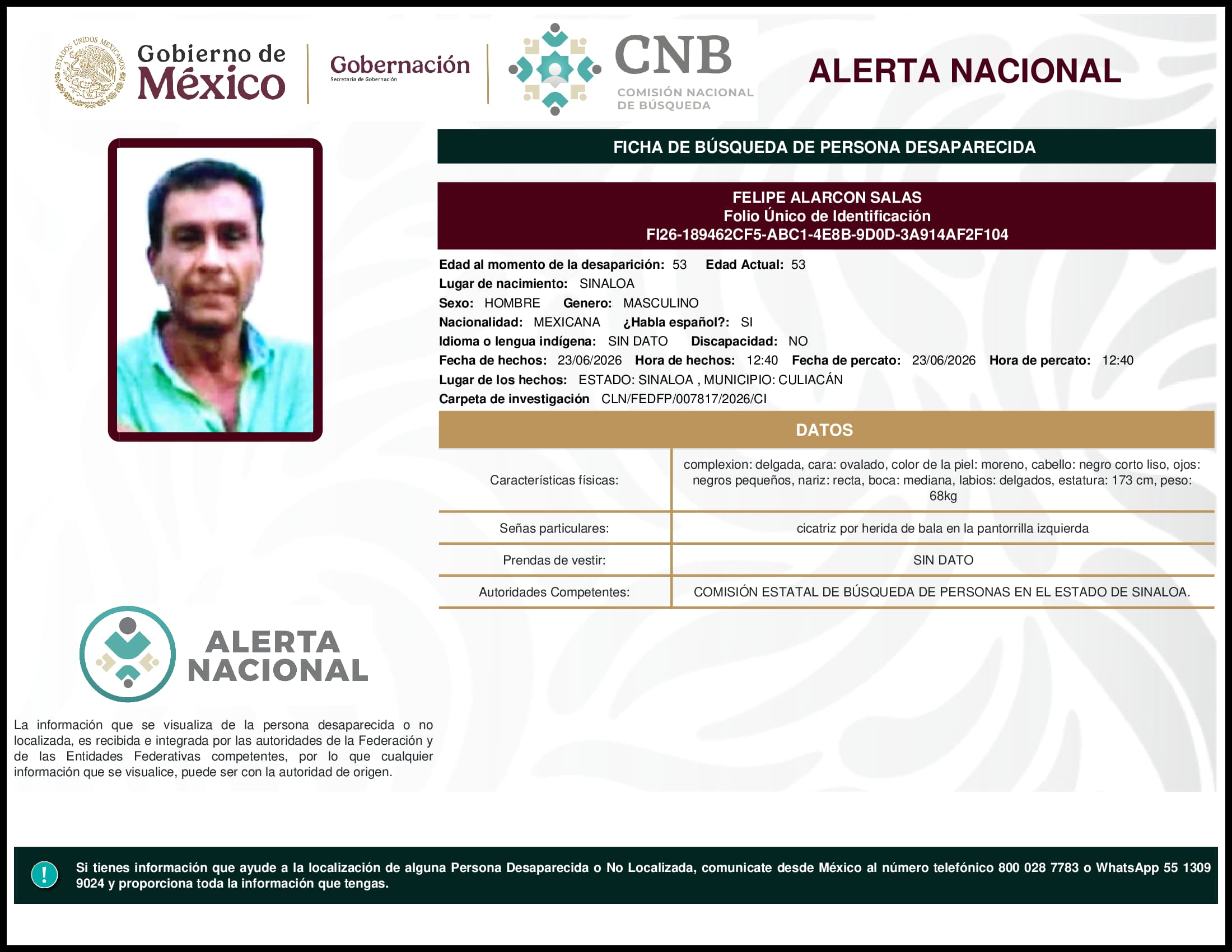 Persona desaparecida Felipe Alarcon Salas