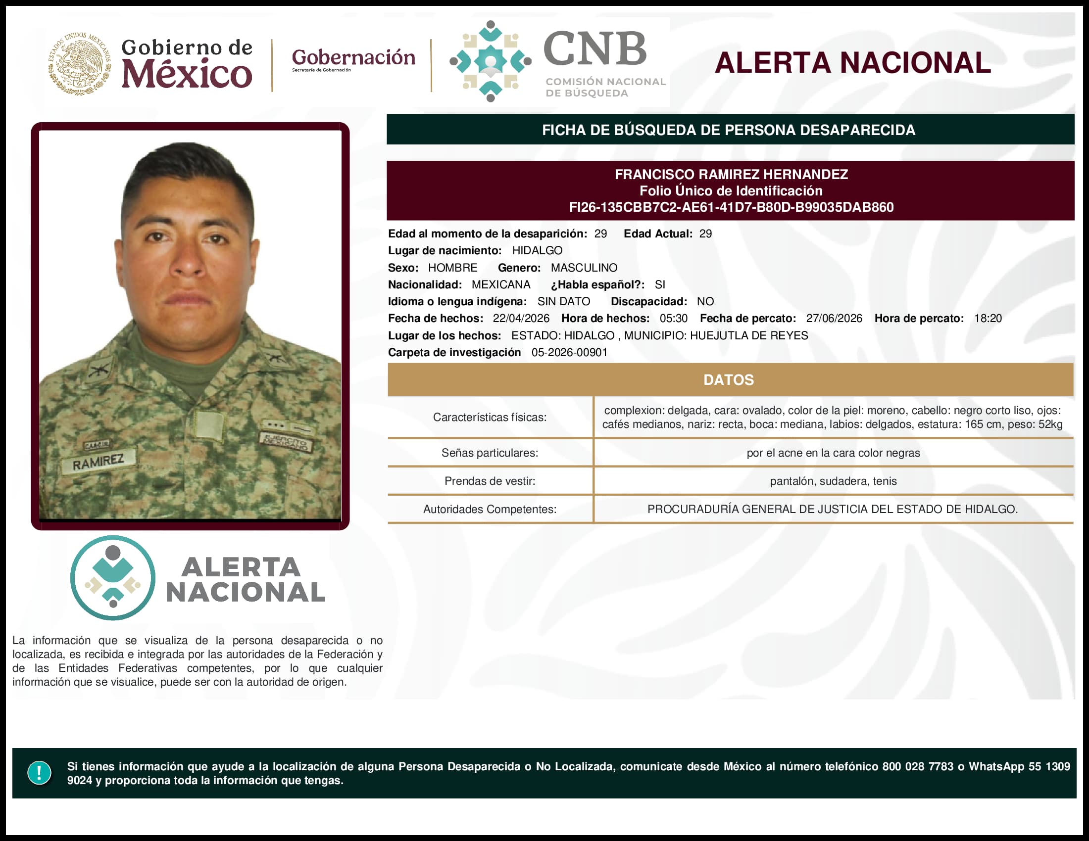Persona desaparecida Francisco Ramirez Hernandez