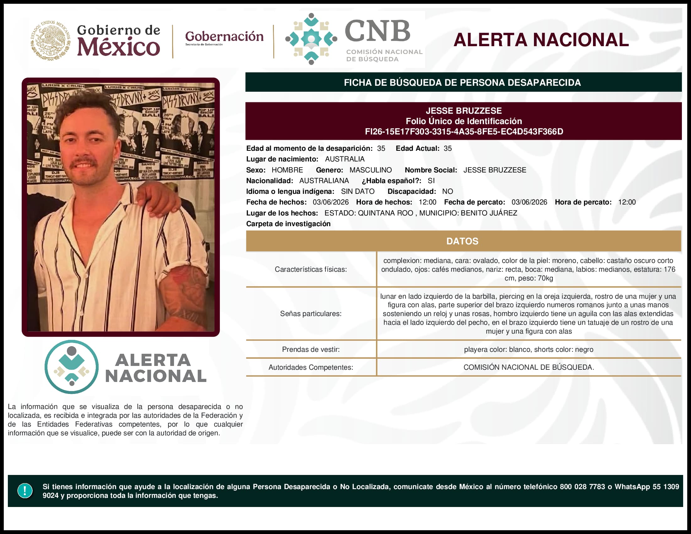 Persona desaparecida Jesse Bruzzese