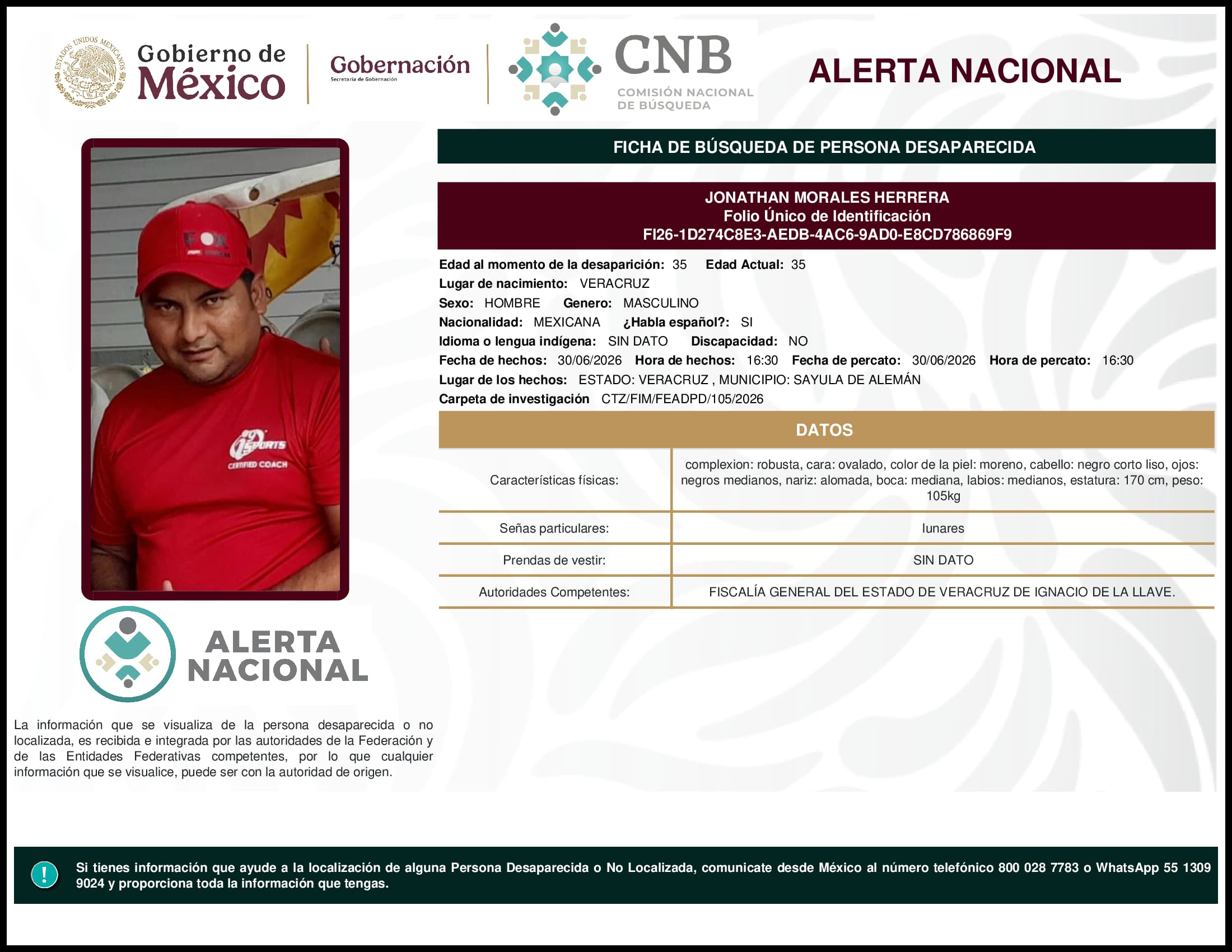 Persona desaparecida Jonathan Morales Herrera
