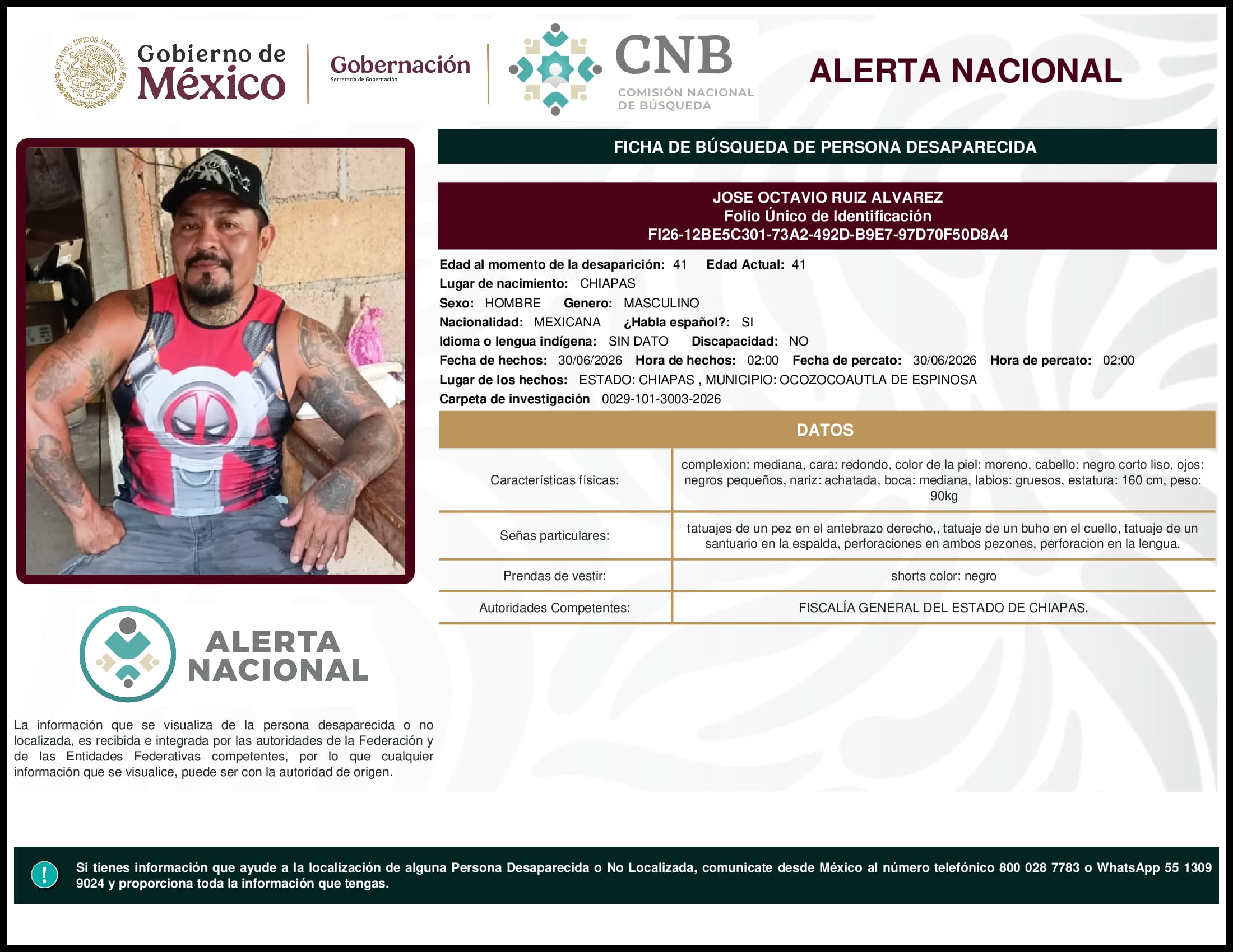 Persona desaparecida Jose Octavio Ruiz Alvarez