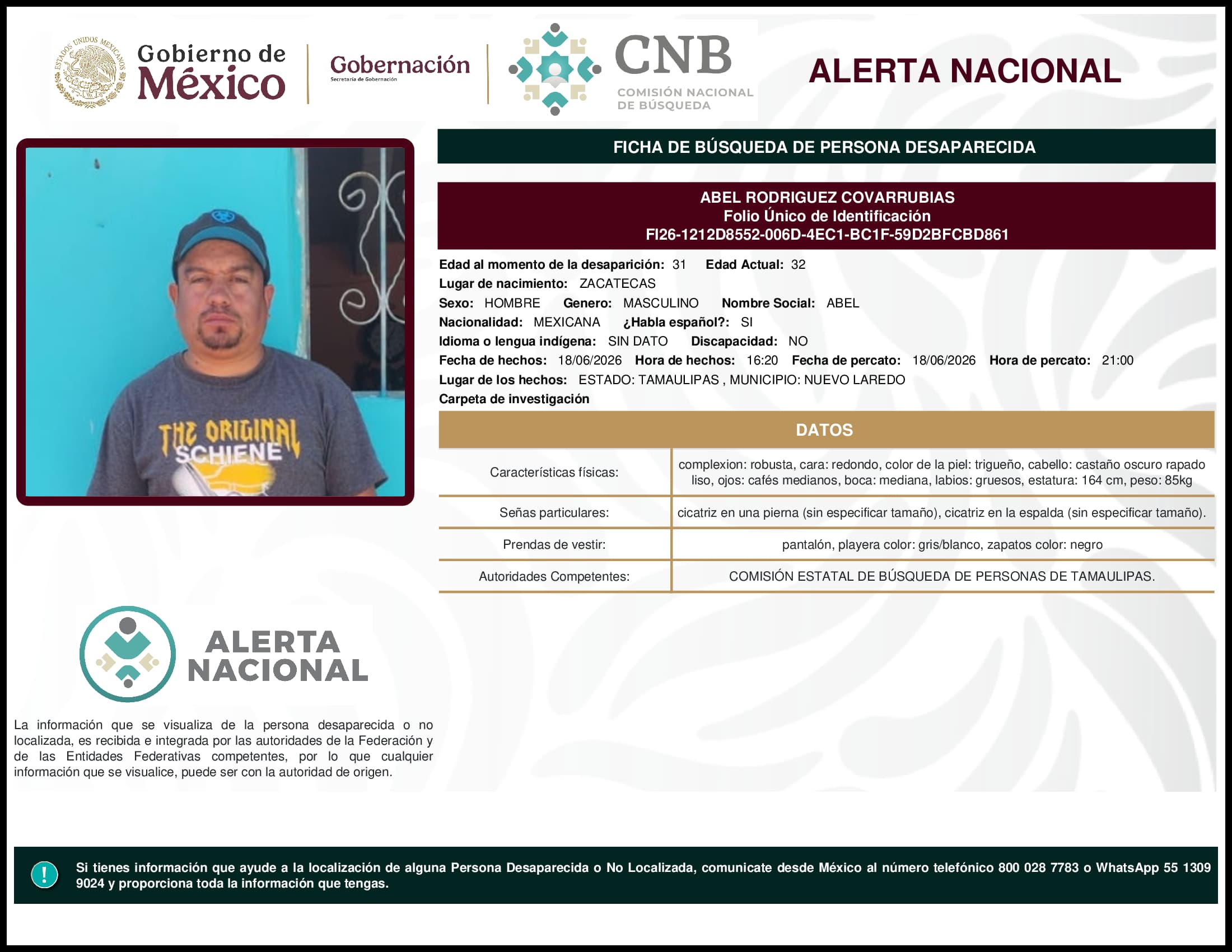 Persona desaparecida Abel Rodriguez Covarrubias