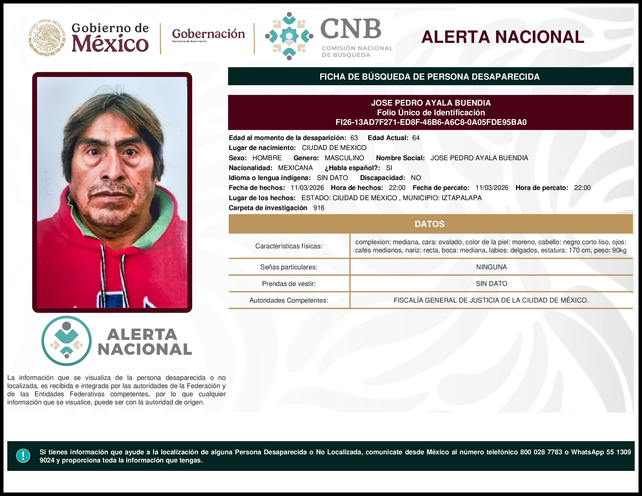 Persona desaparecida Jose Pedro Ayala Buendia