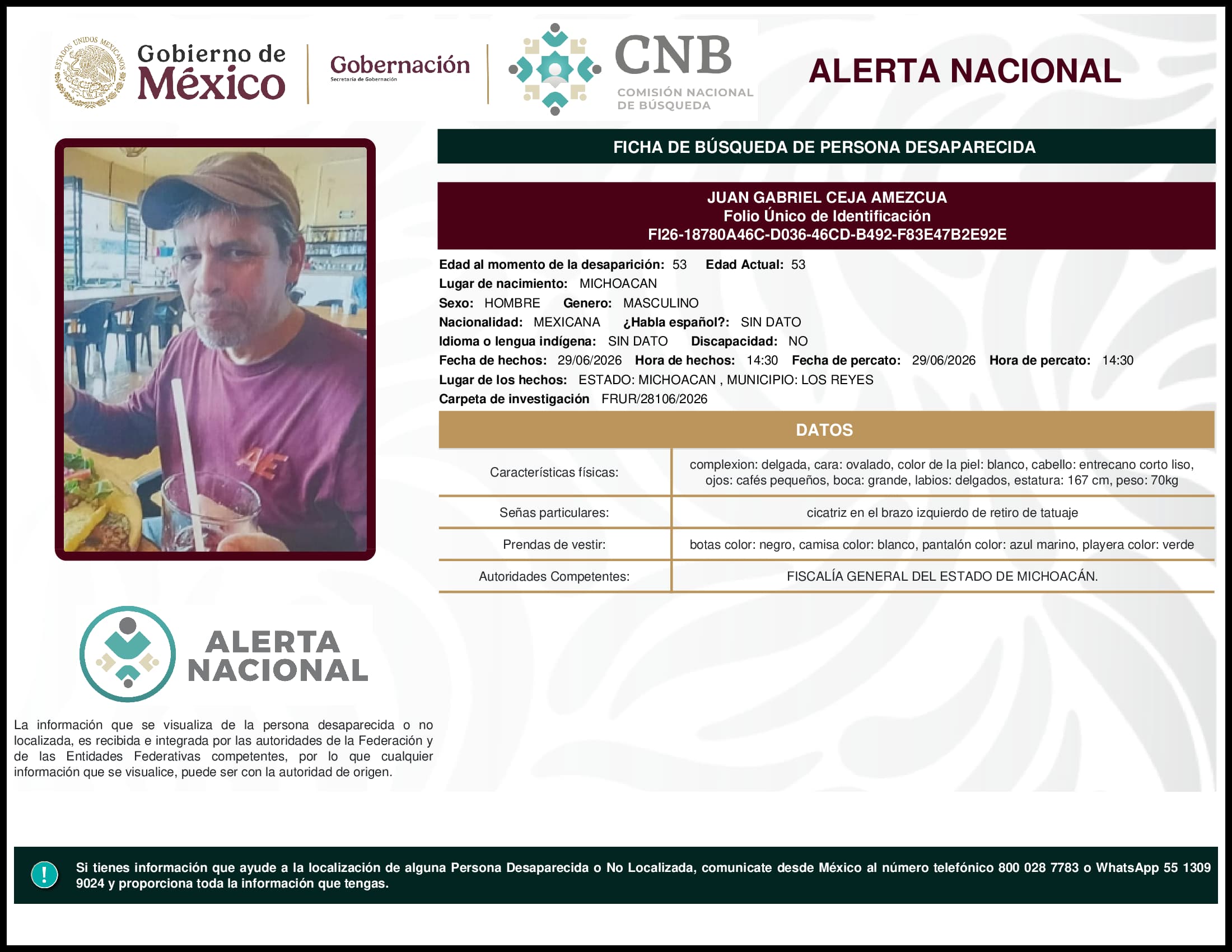 Persona desaparecida Juan Gabriel Ceja Amezcua