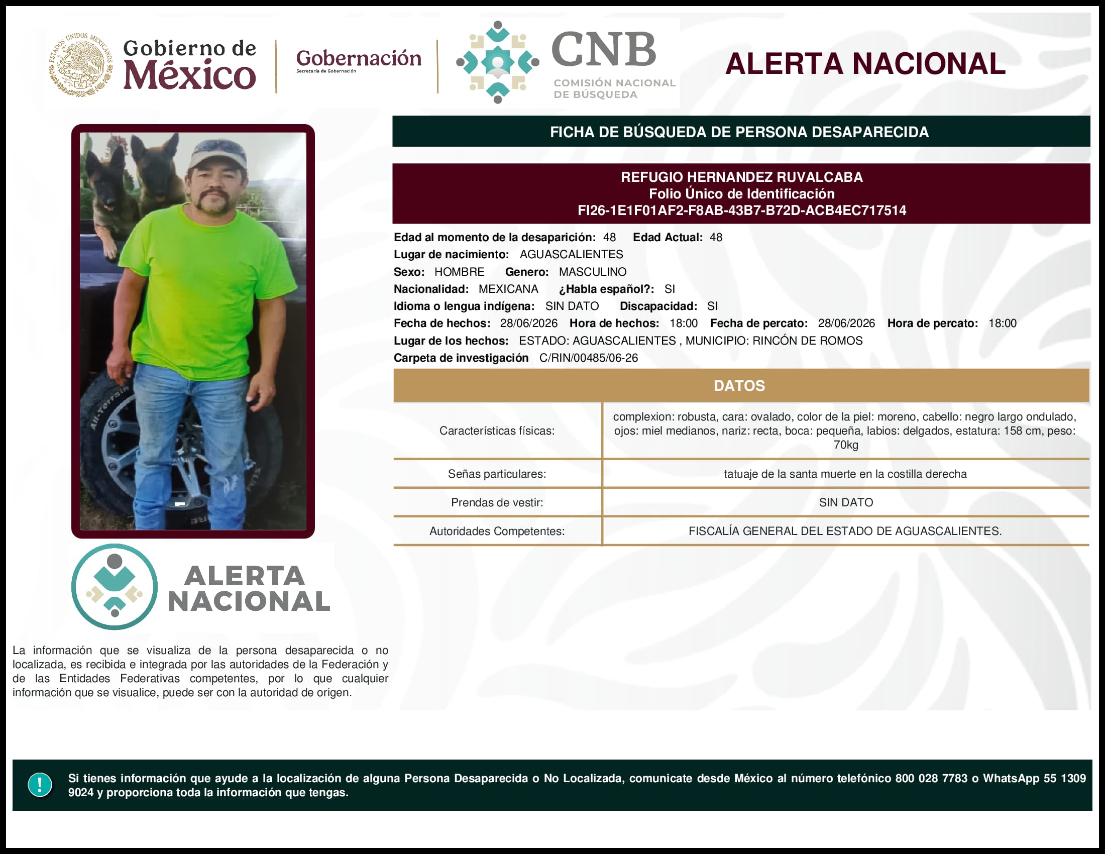 Persona desaparecida Refugio Hernandez Ruvalcaba