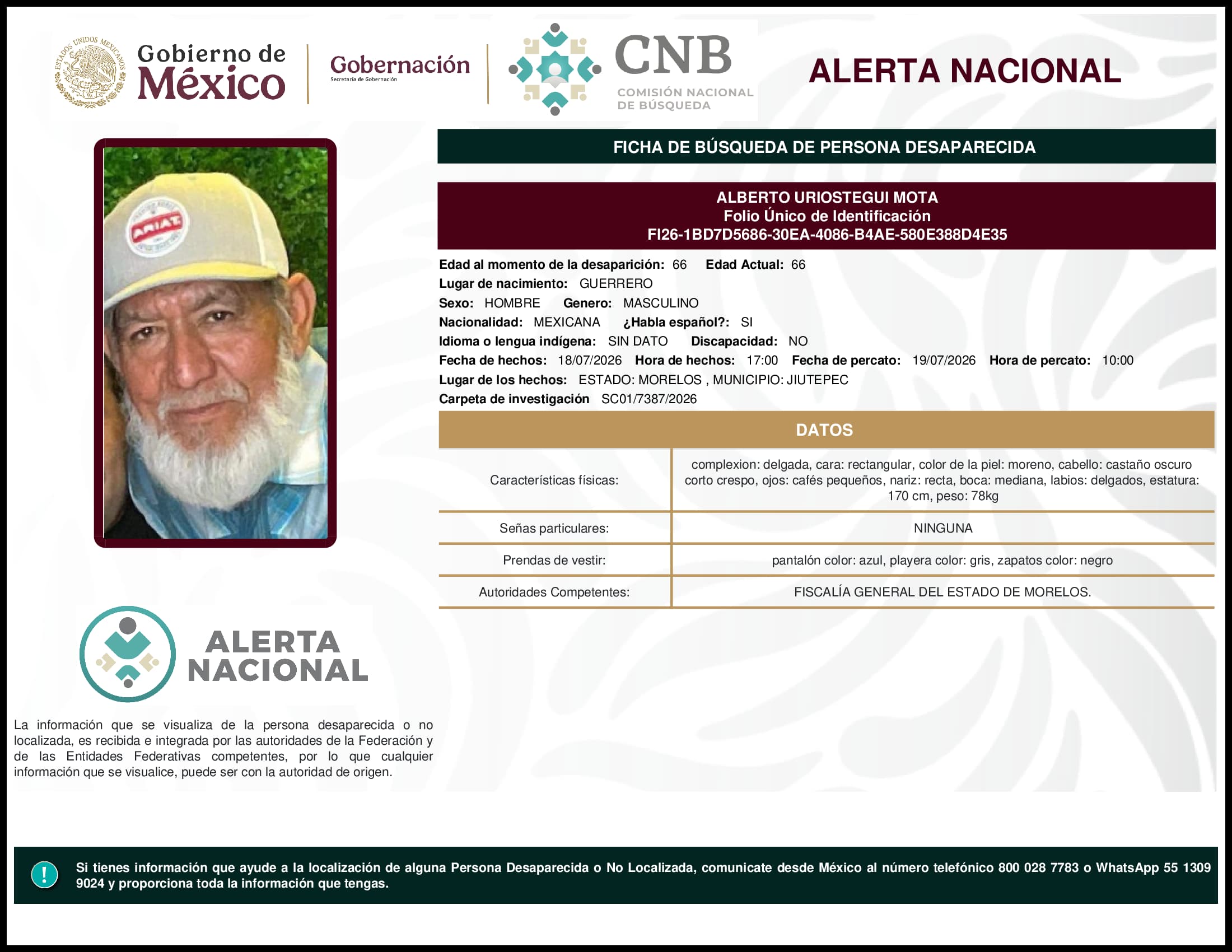 Persona desaparecida Alberto Uriostegui Mota