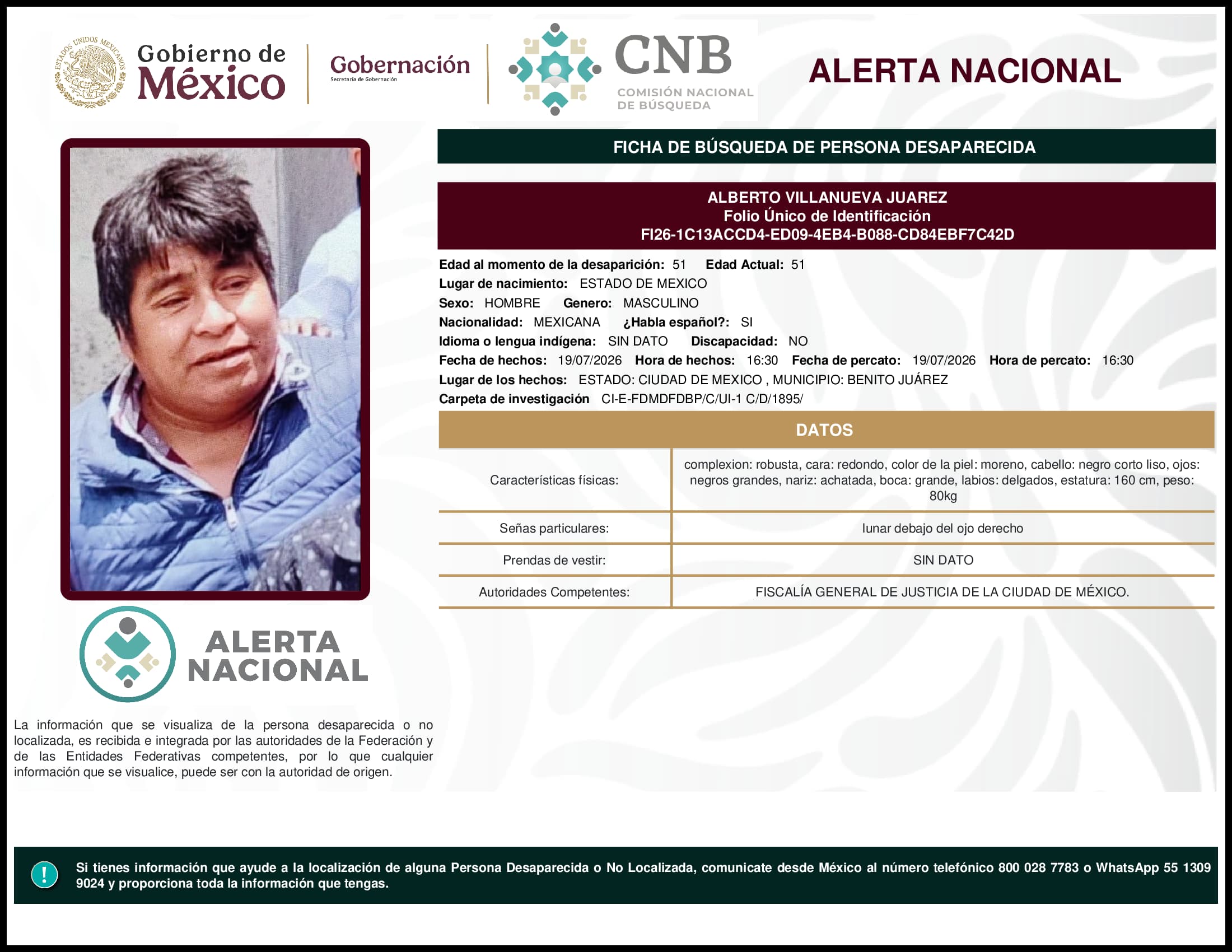 Persona desaparecida Alberto Villanueva Juarez