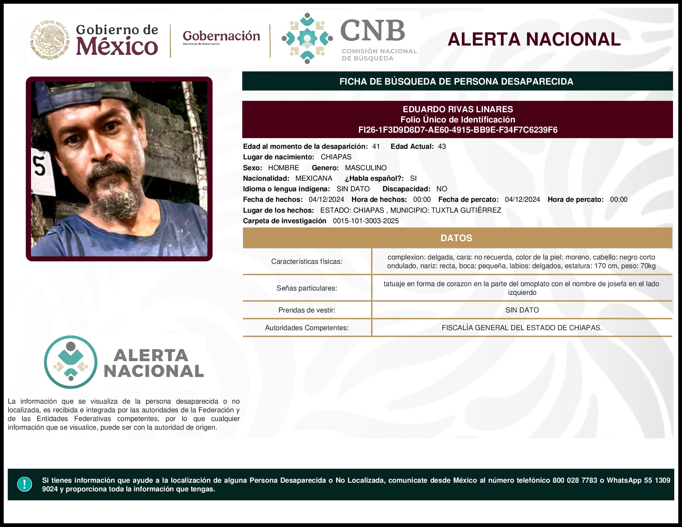 Persona desaparecida Eduardo Rivas Linares