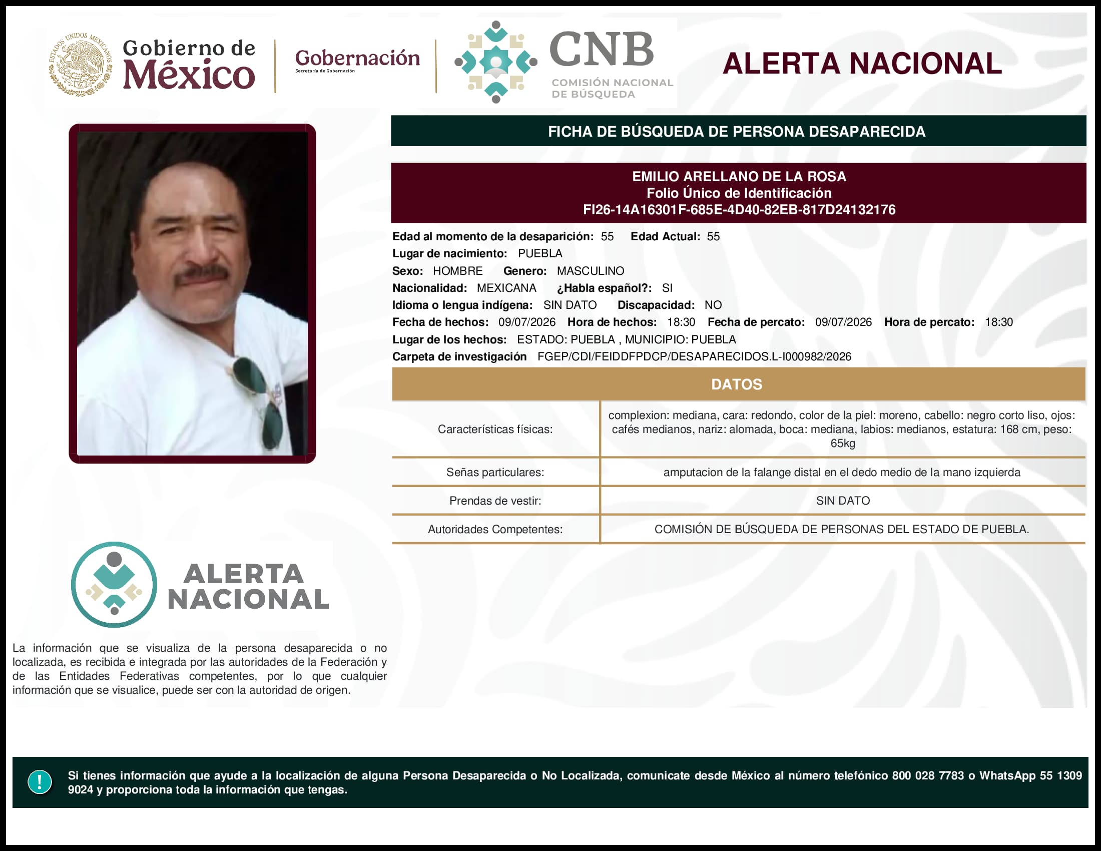 Persona desaparecida Emilio Arellano De La Rosa