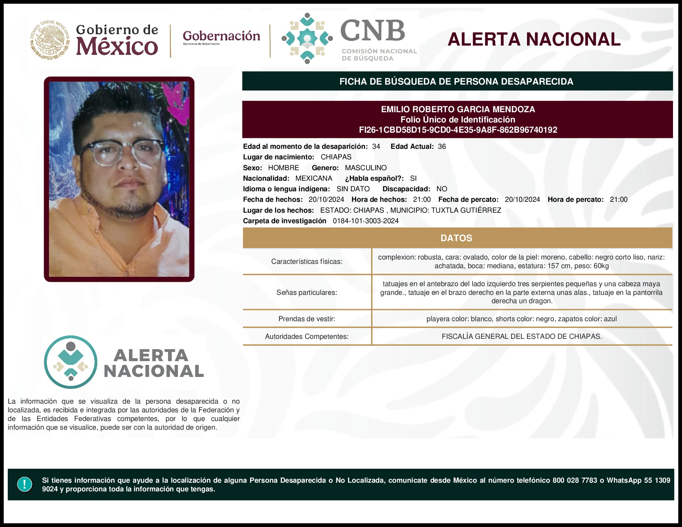 Persona desaparecida Emilio Roberto Garcia Mendoza