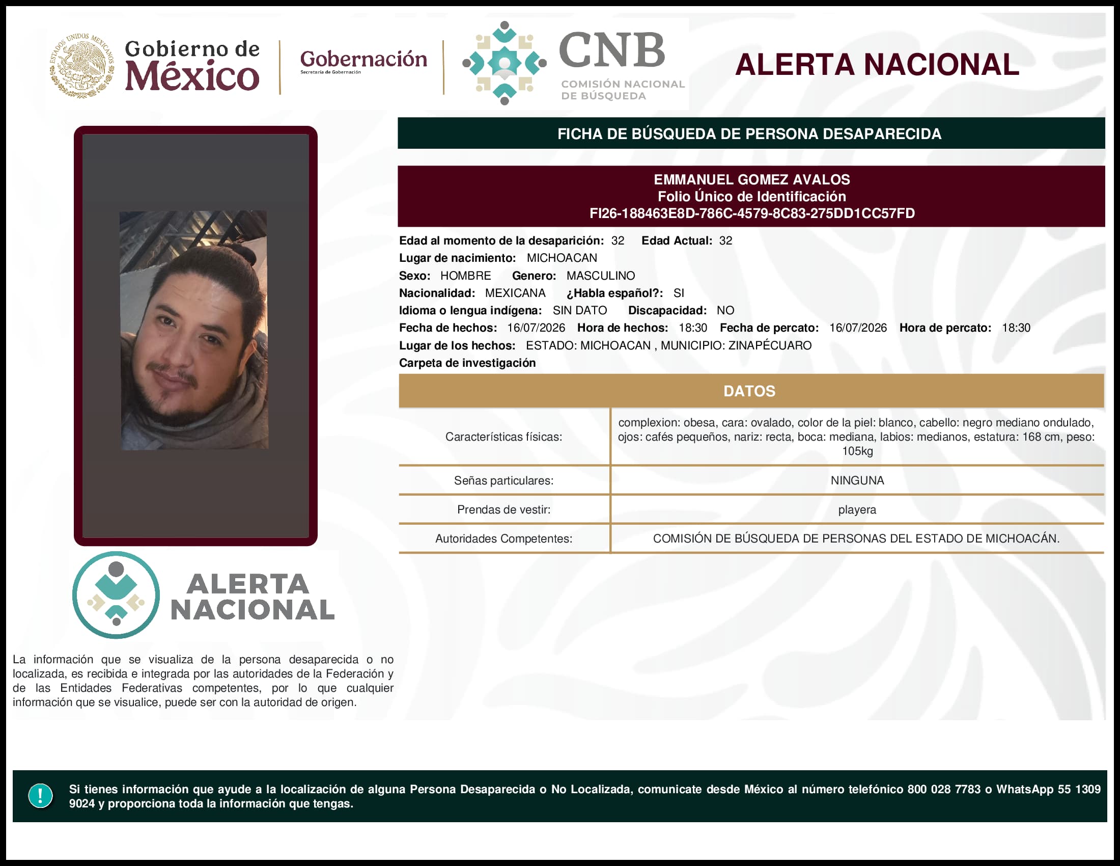 Persona desaparecida Emmanuel Gomez Avalos