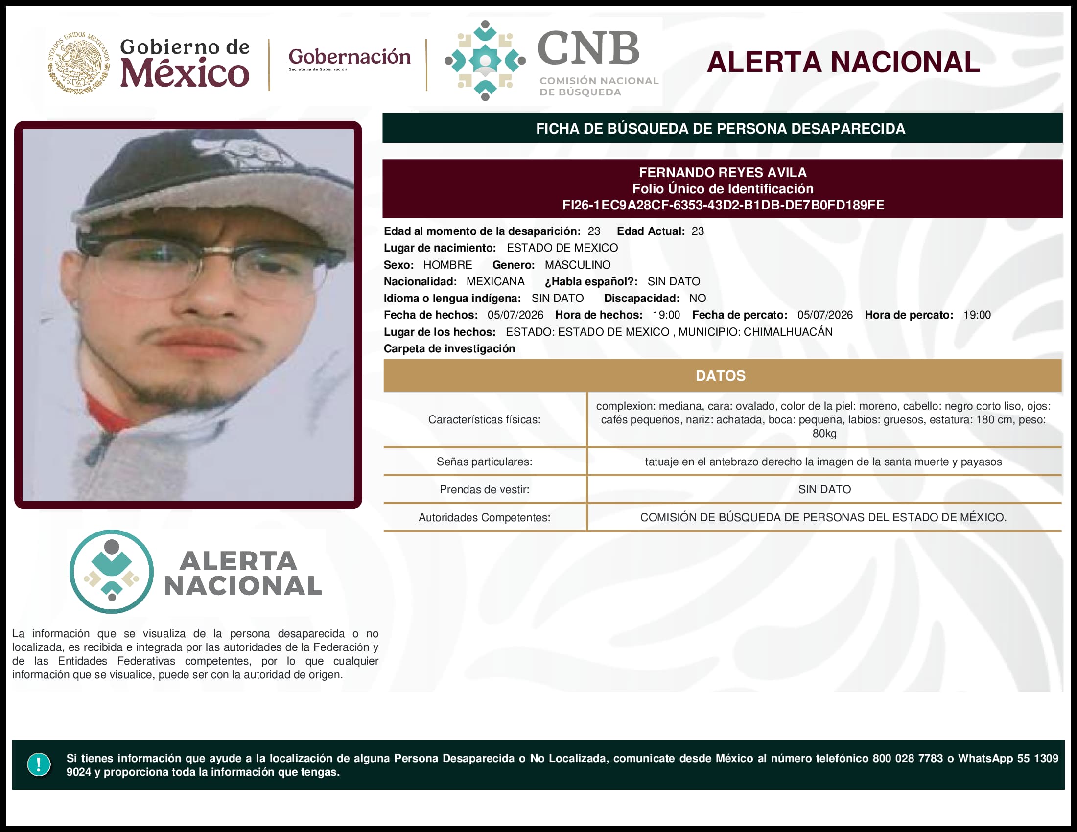 Persona desaparecida Fernando Reyes Avila
