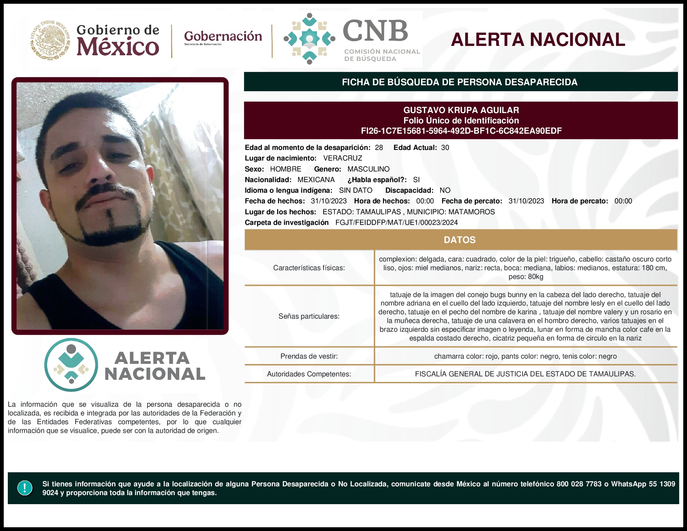 Persona desaparecida Gustavo Krupa Aguilar