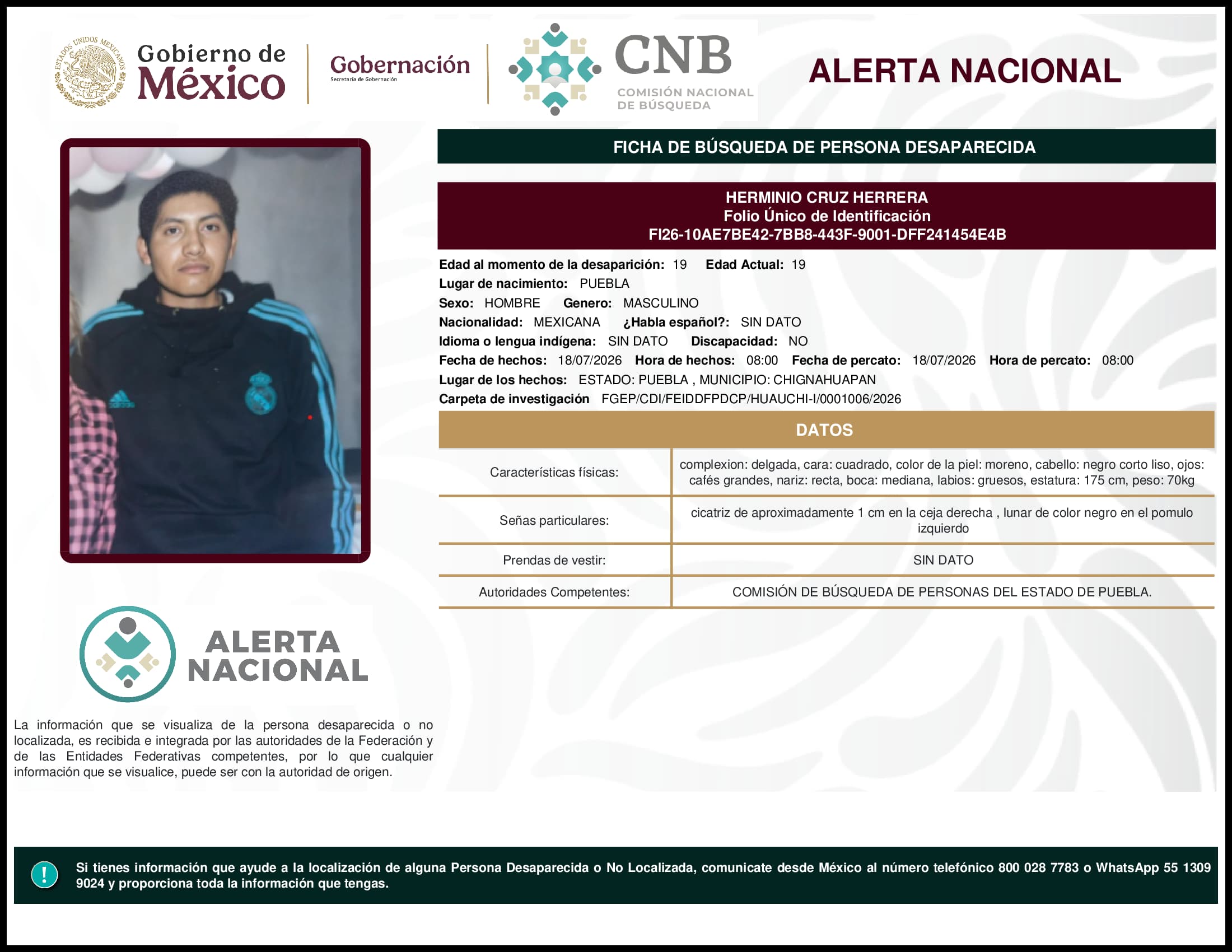 Persona desaparecida Herminio Cruz Herrera