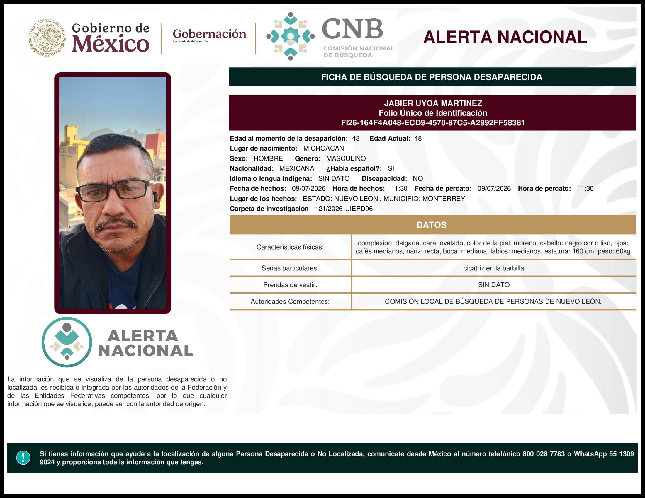 Persona desaparecida Jabier Uyoa Martinez