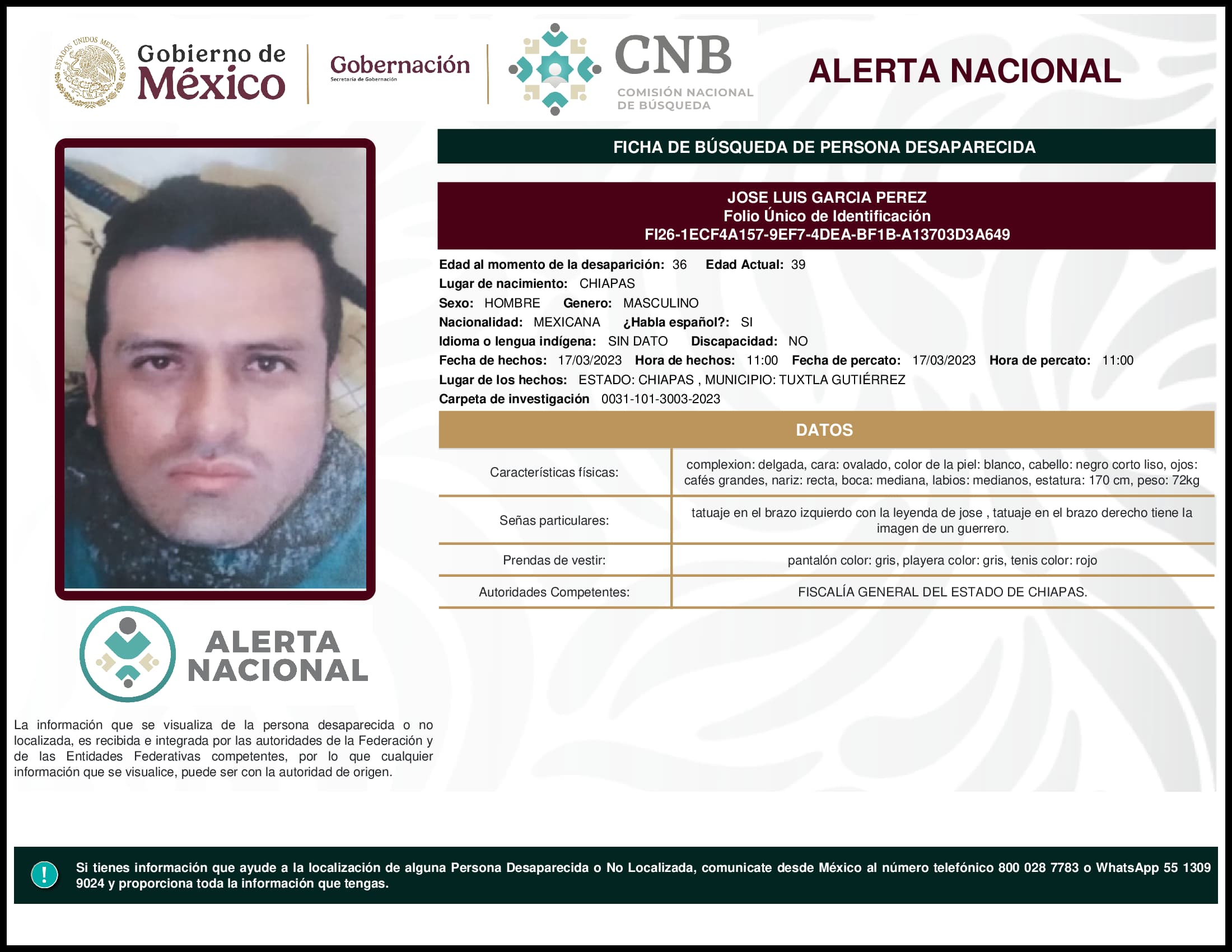 Persona desaparecida Jose Luis Garcia Perez