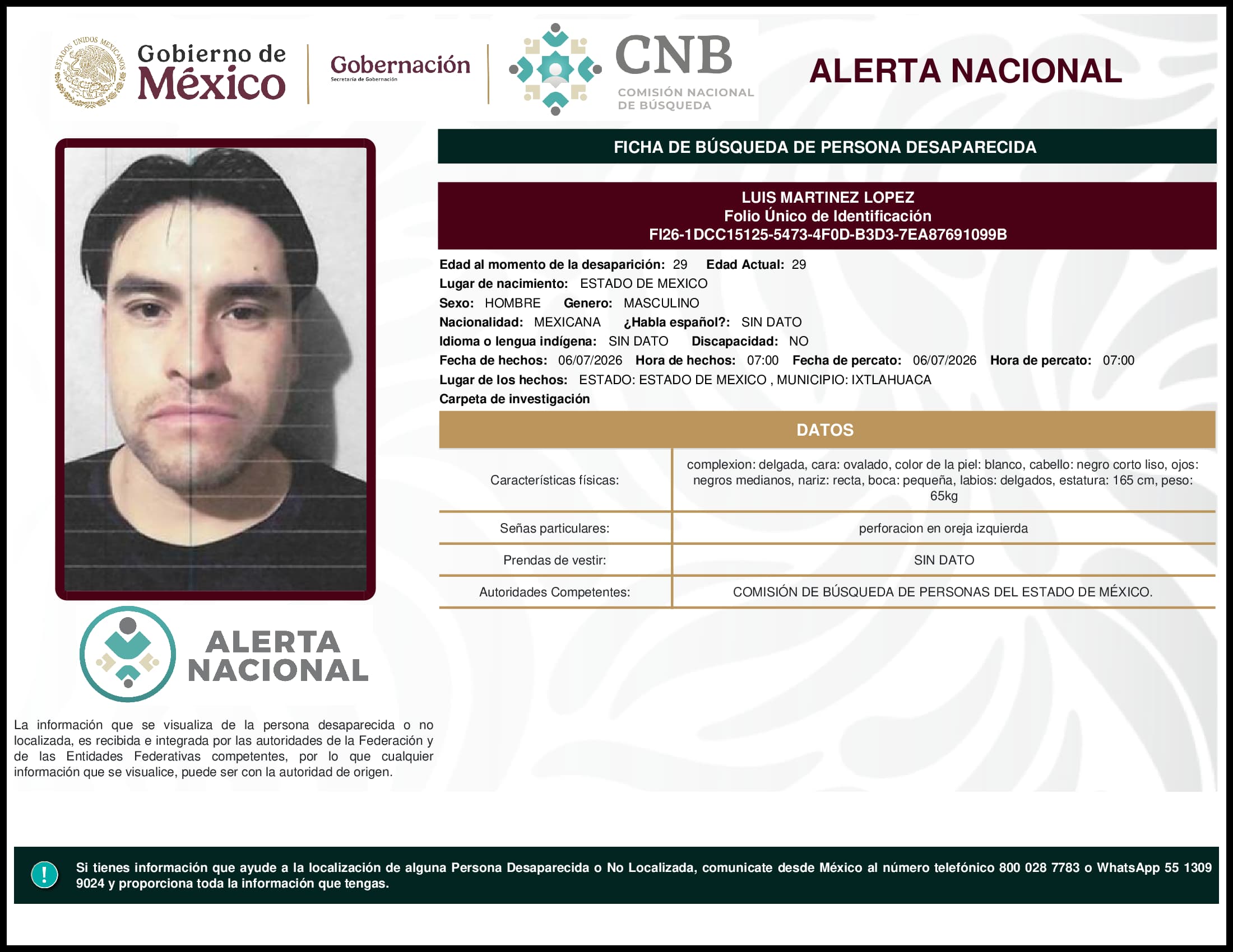 Persona desaparecida Luis Martinez Lopez