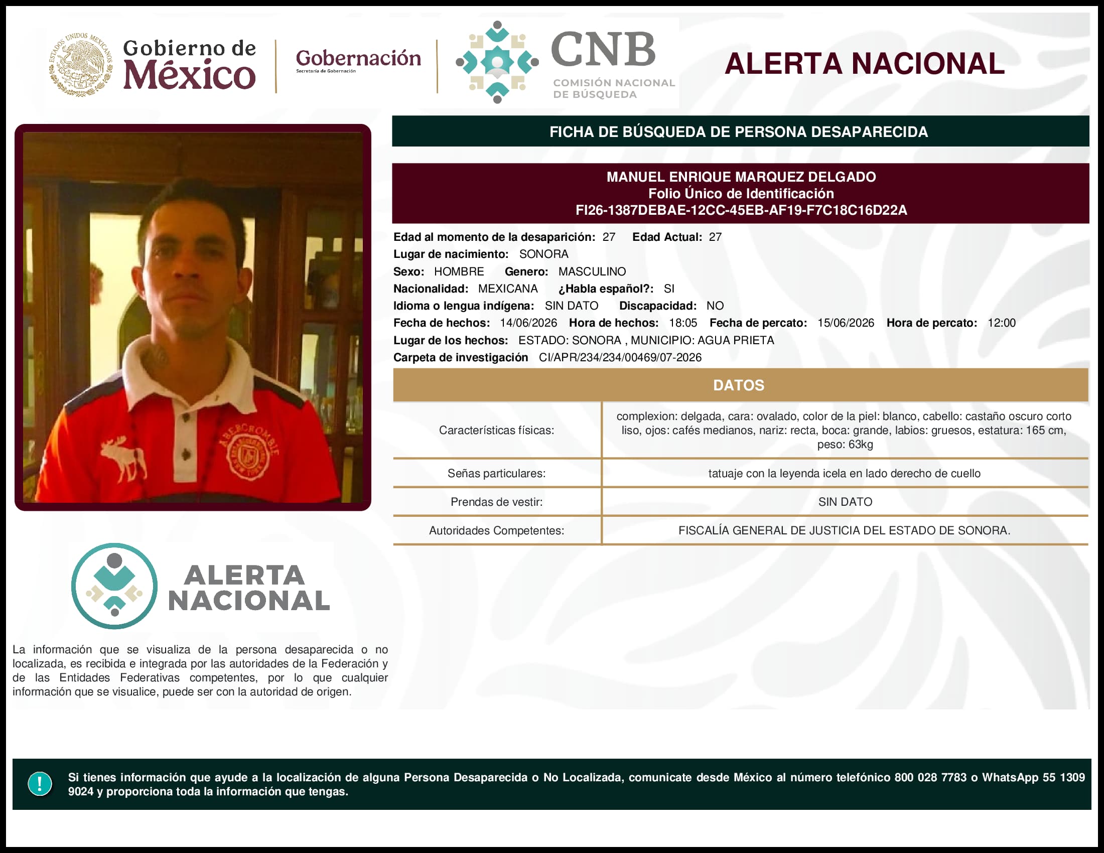 Persona desaparecida Manuel Enrique Marquez Delgado