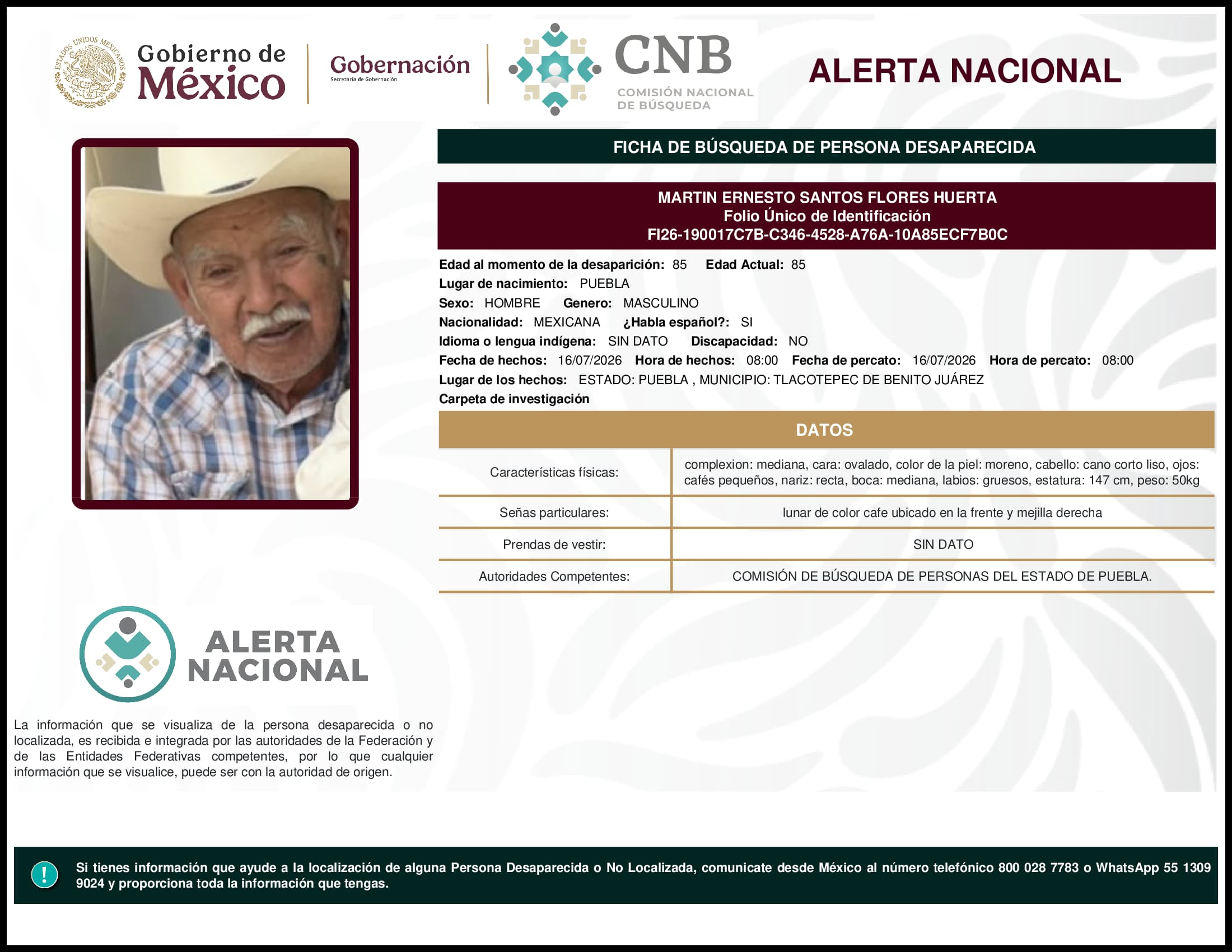 Persona desaparecida Martin Ernesto Santos Flores Huerta