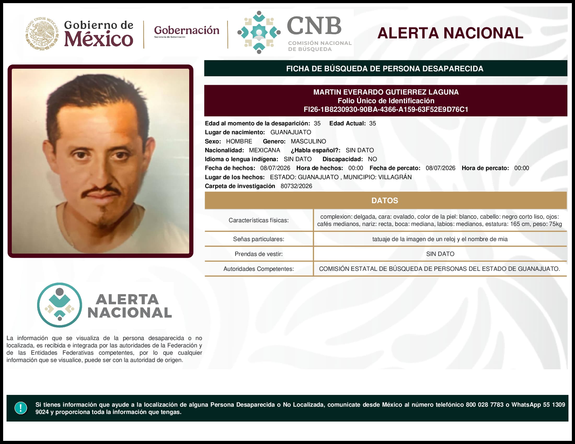 Persona desaparecida Martin Everardo Gutierrez Laguna
