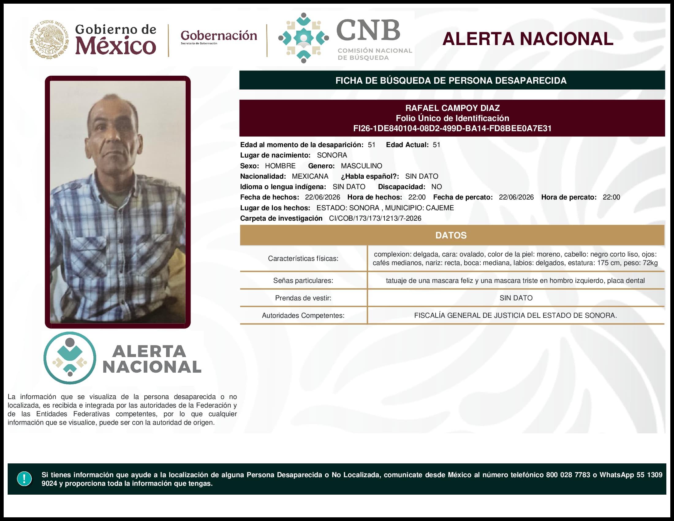 Persona desaparecida Rafael Campoy Diaz