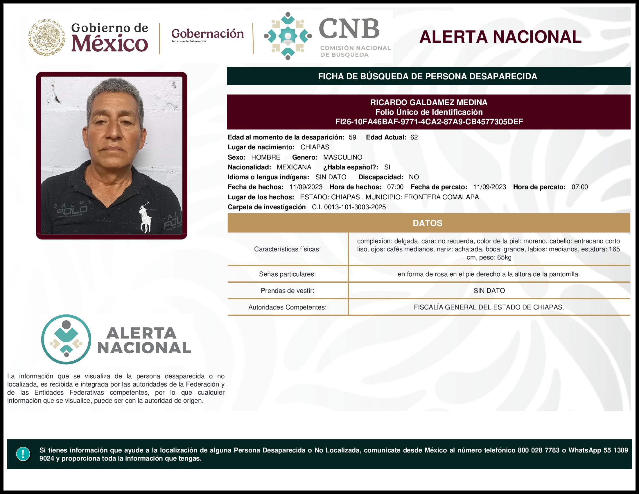 Persona desaparecida Ricardo Galdamez Medina