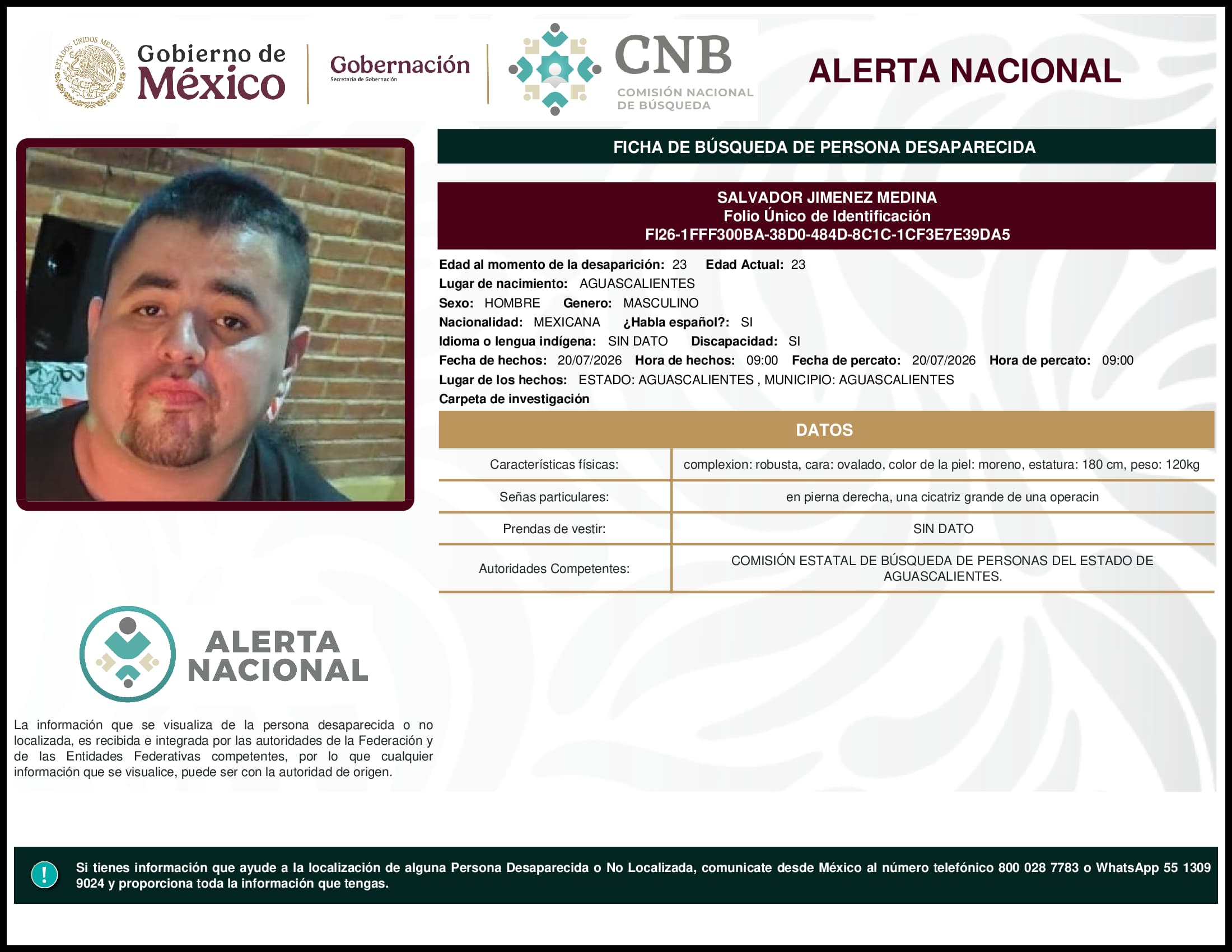 Persona desaparecida Salvador Jimenez Medina