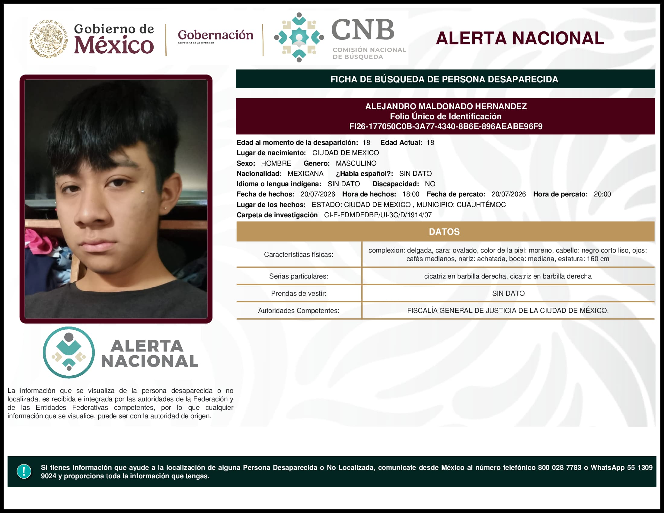 Persona desaparecida Alejandro Maldonado Hernandez