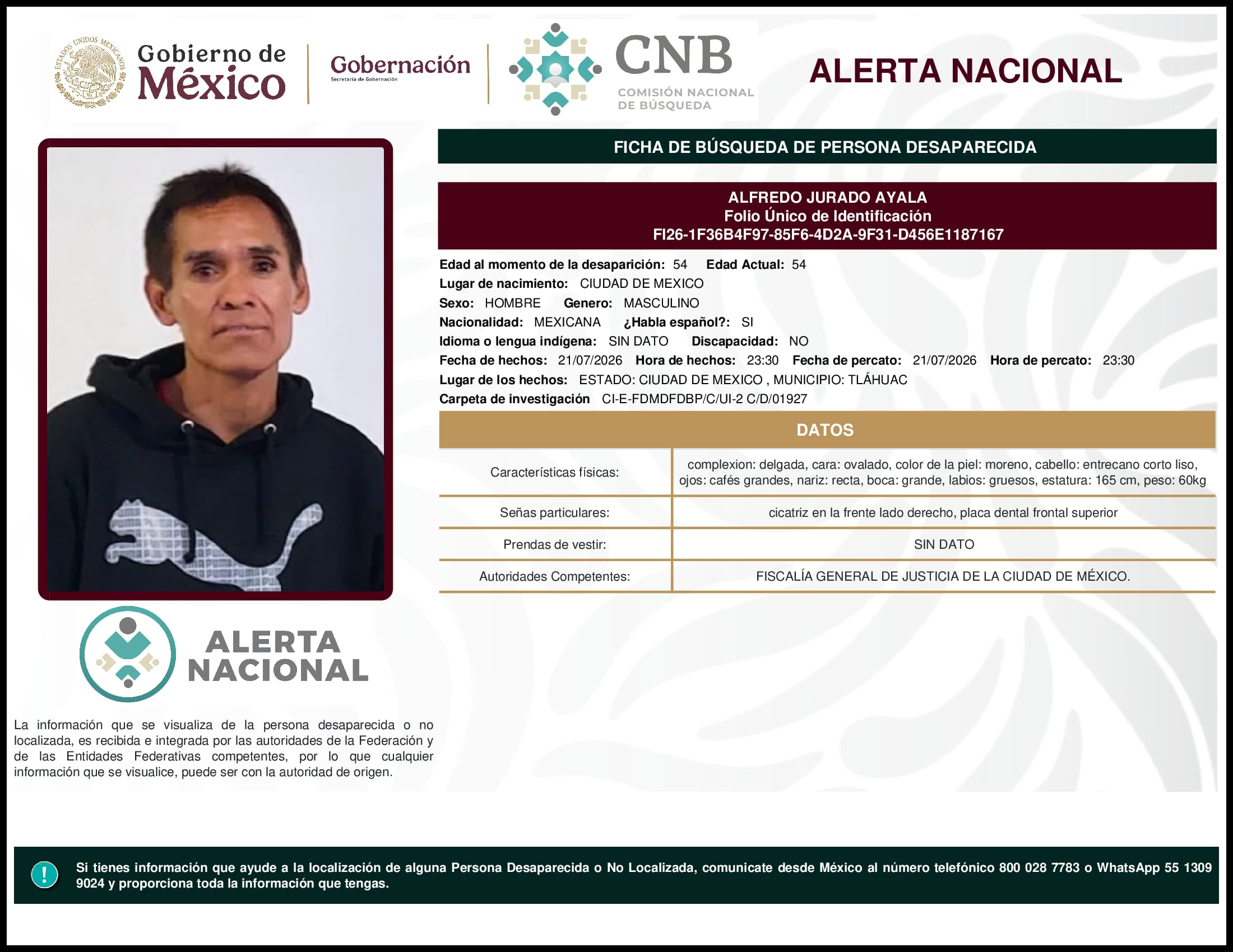 Persona desaparecida Alfredo Jurado Ayala